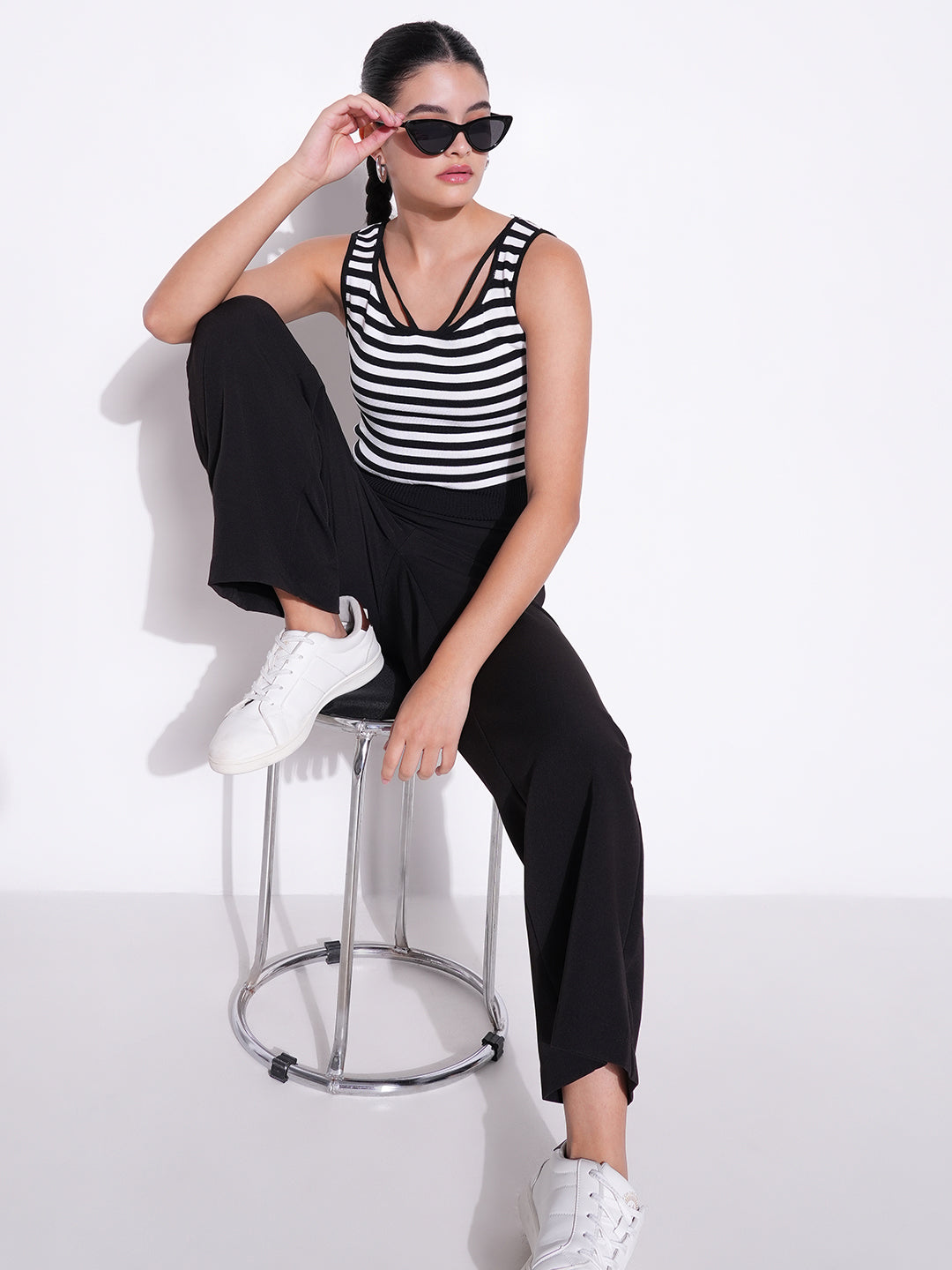 Women Black Striped Top