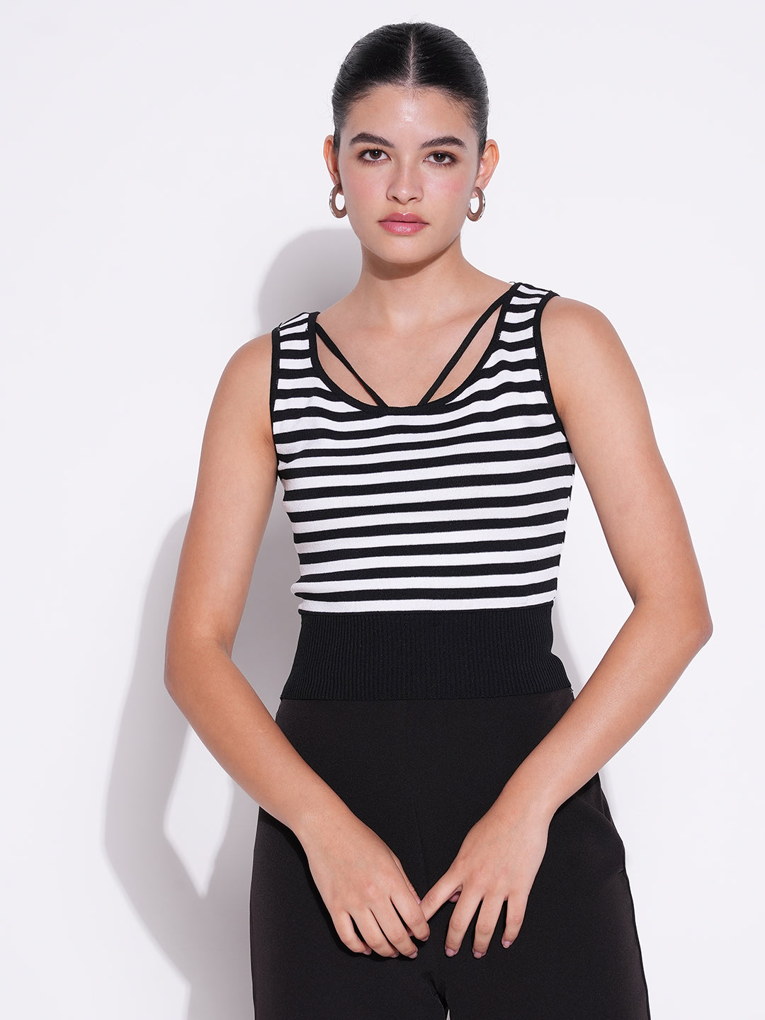 Women Black Striped Top