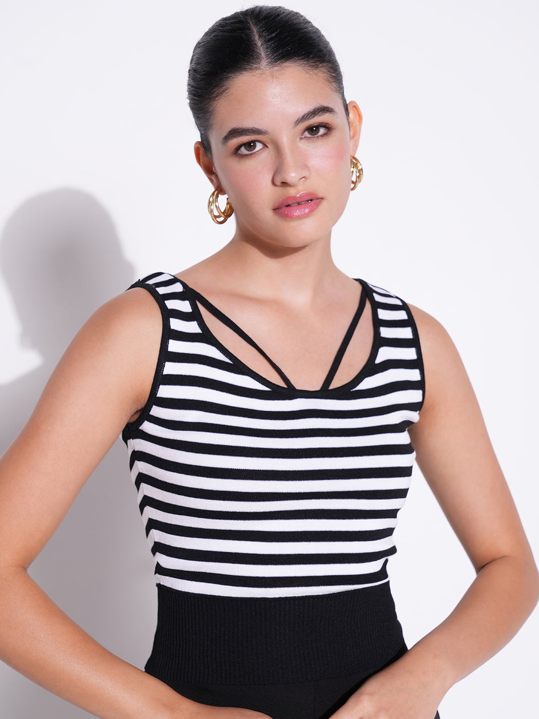 Women Black Striped Top