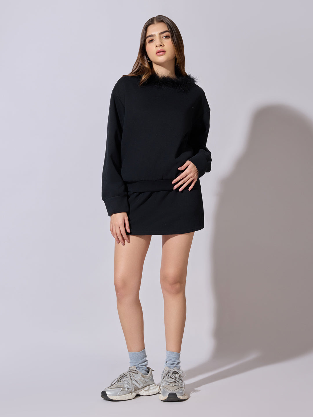 Women's Black Sweatshirt with Mini Skirt Co-Ord Set