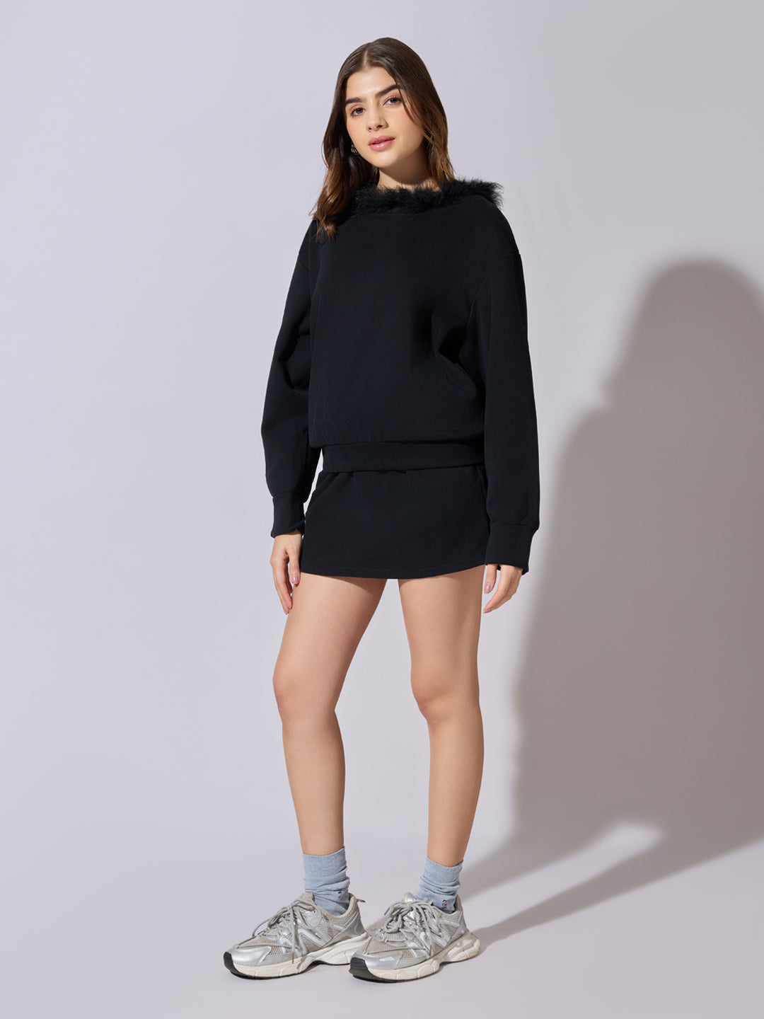Women's Black Sweatshirt with Mini Skirt Co-Ord Set