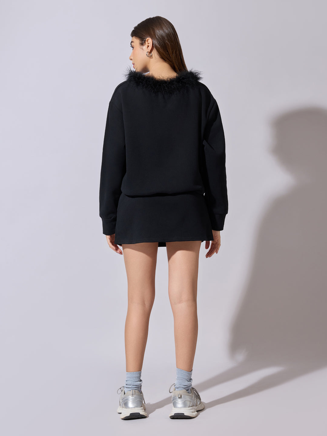 Women's Black Sweatshirt with Mini Skirt Co-Ord Set