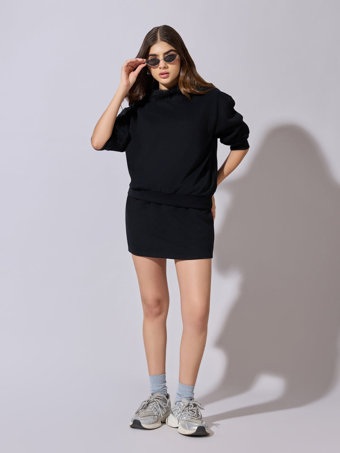 Women's Black Sweatshirt with Mini Skirt Co-Ord Set