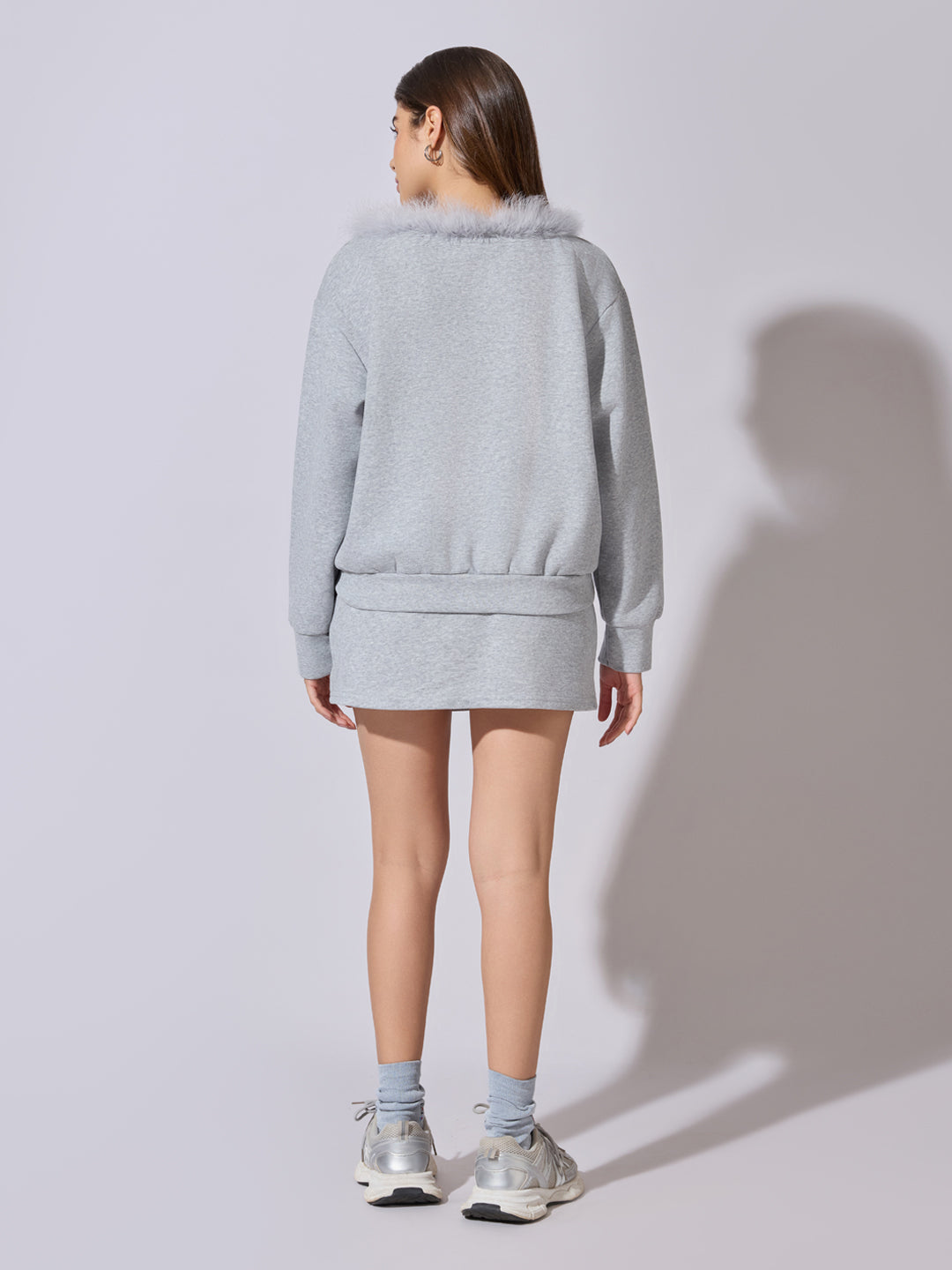 Women's Grey Sweatshirt with Mini Skirt Co-Ord Set