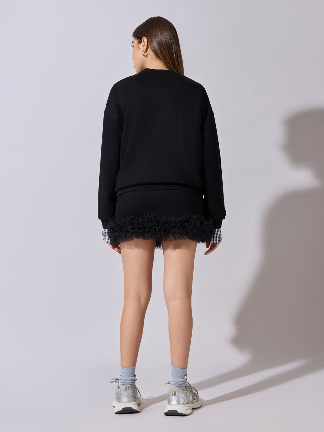 Women's Embellished Black Sweatshirt and Mini Skirt Co-Ord Set