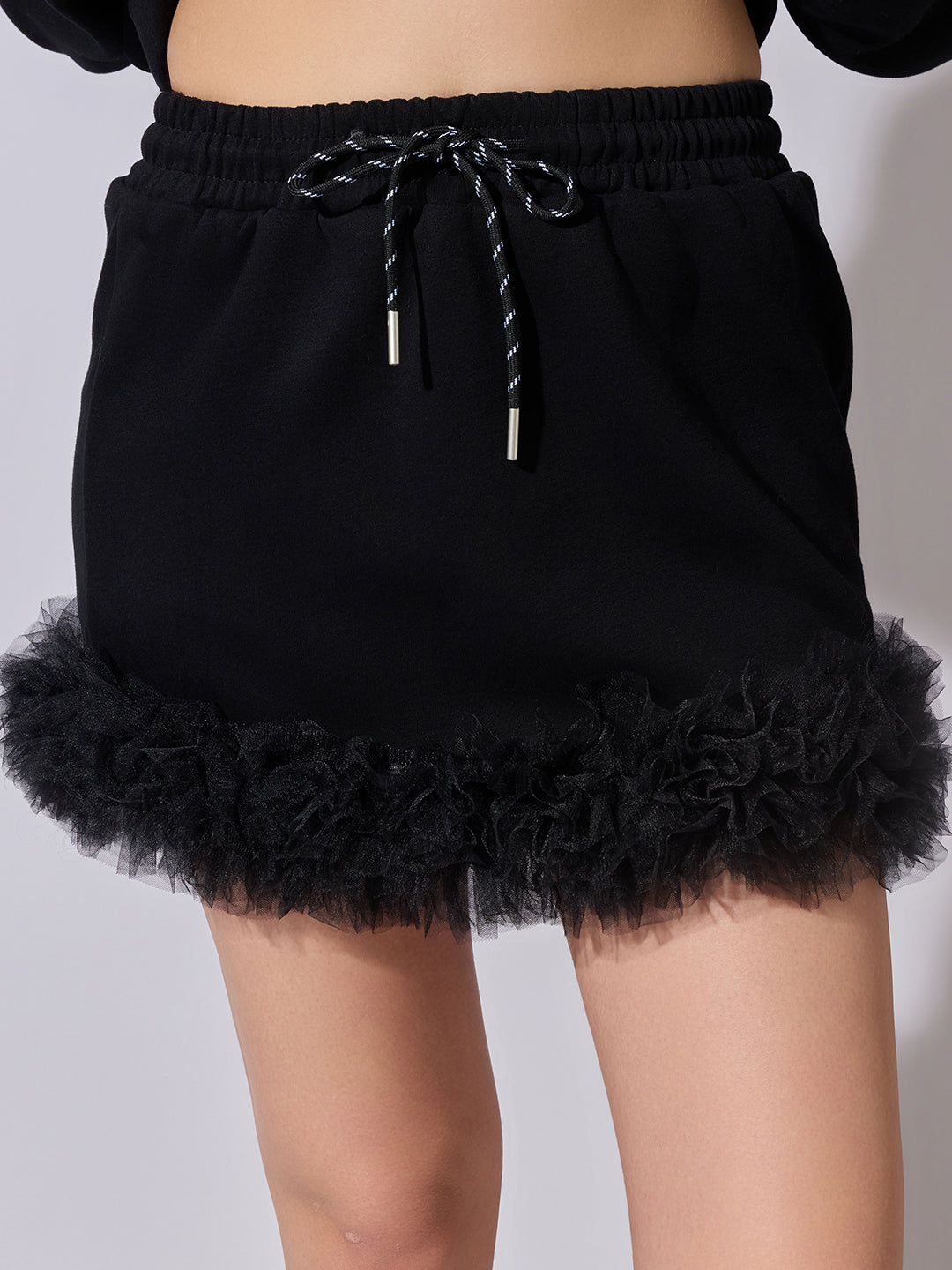 Women's Embellished Black Sweatshirt and Mini Skirt Co-Ord Set