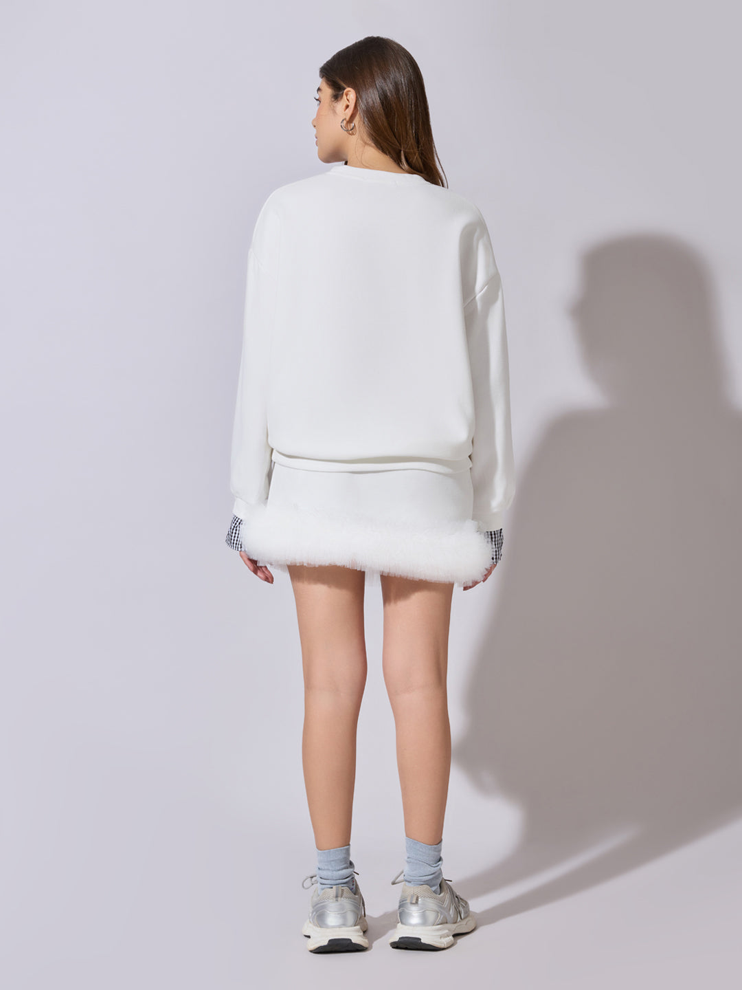 Women's Embellished White Sweatshirt and Mini Skirt Co-Ord Set