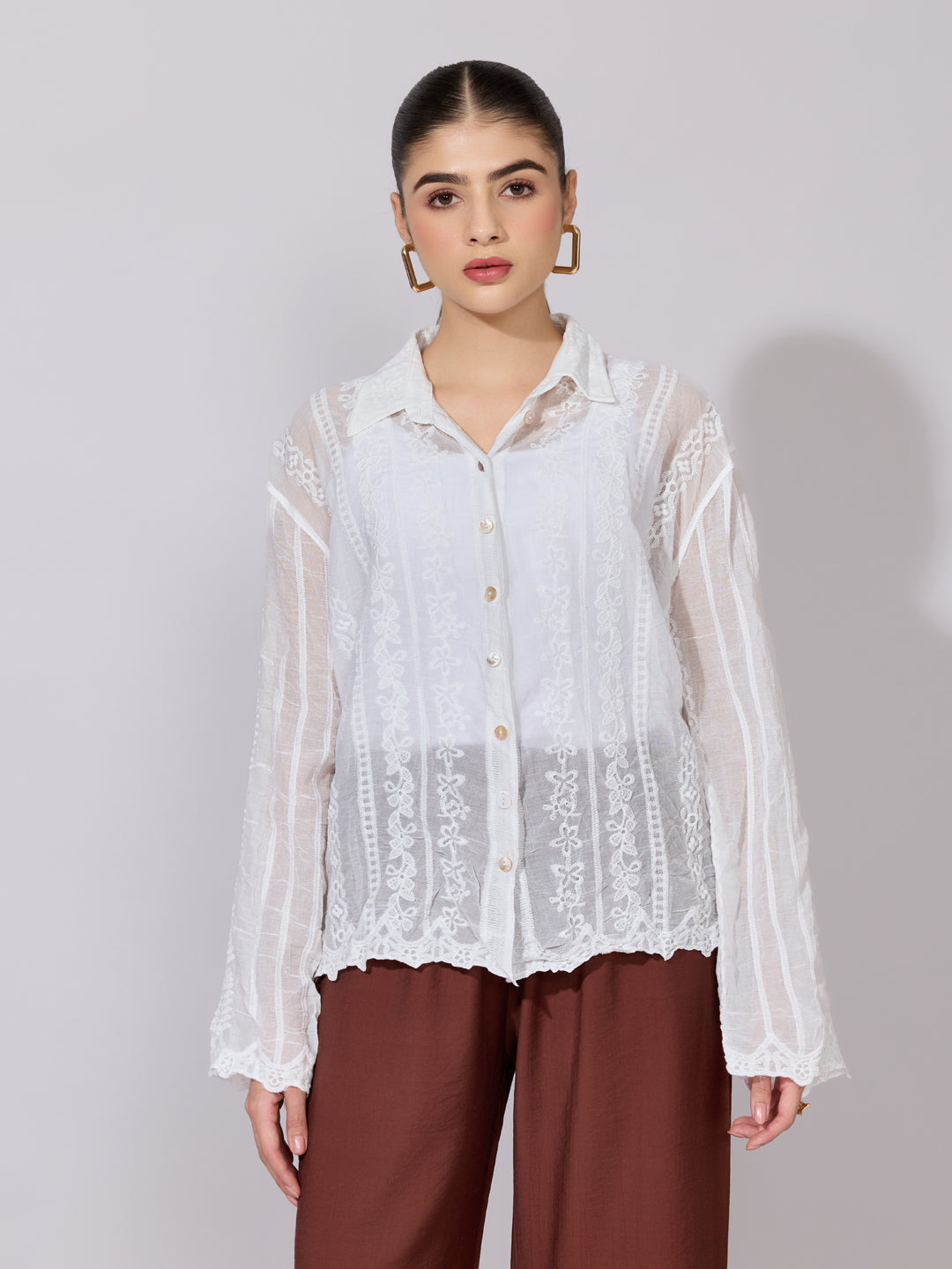 Women's Embroidered White Sheer Shirt