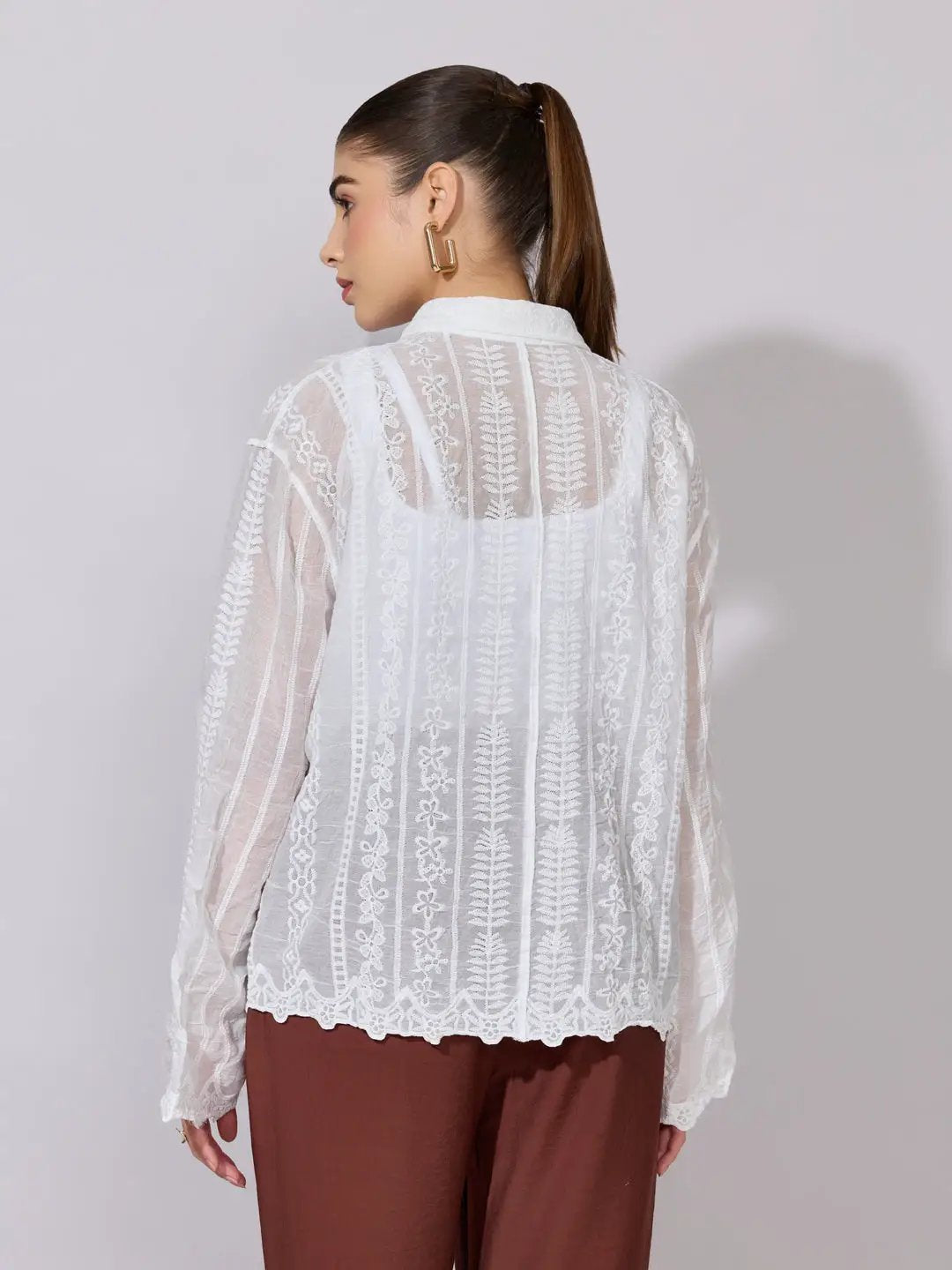Women's Embroidered White Sheer Shirt - from SHOWOFFFF