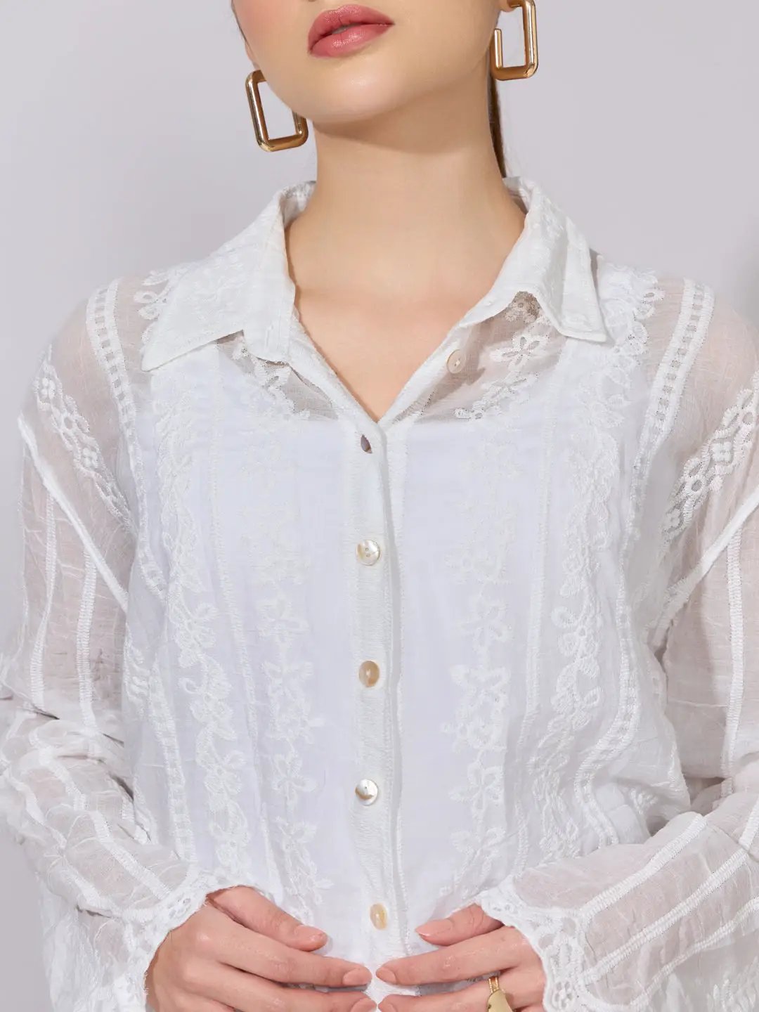 Women's Embroidered White Sheer Shirt - from SHOWOFFFF