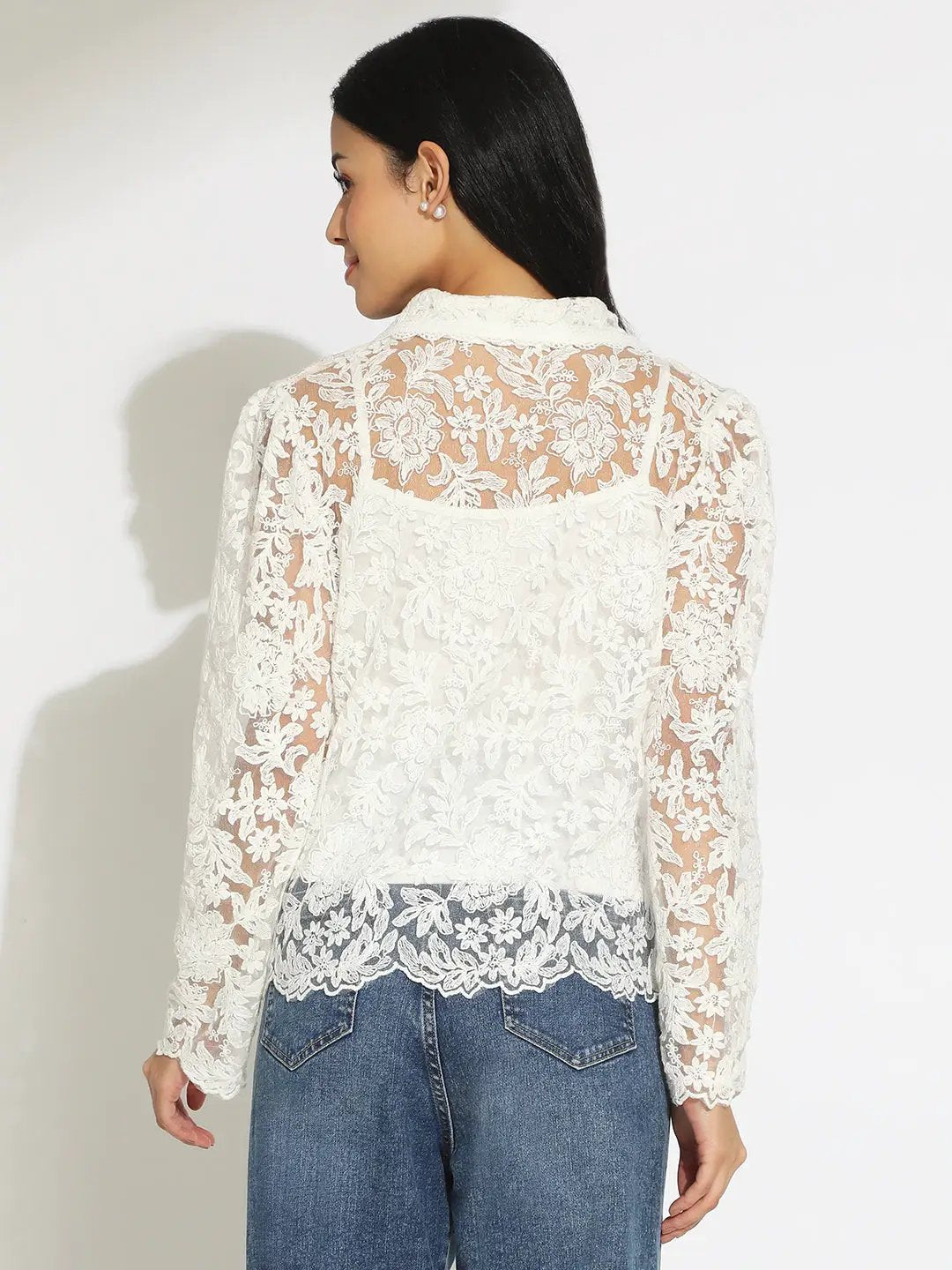 Women's Floral White Semi Sheer Top with Inner - Uncategorized from SHOWOFFFF