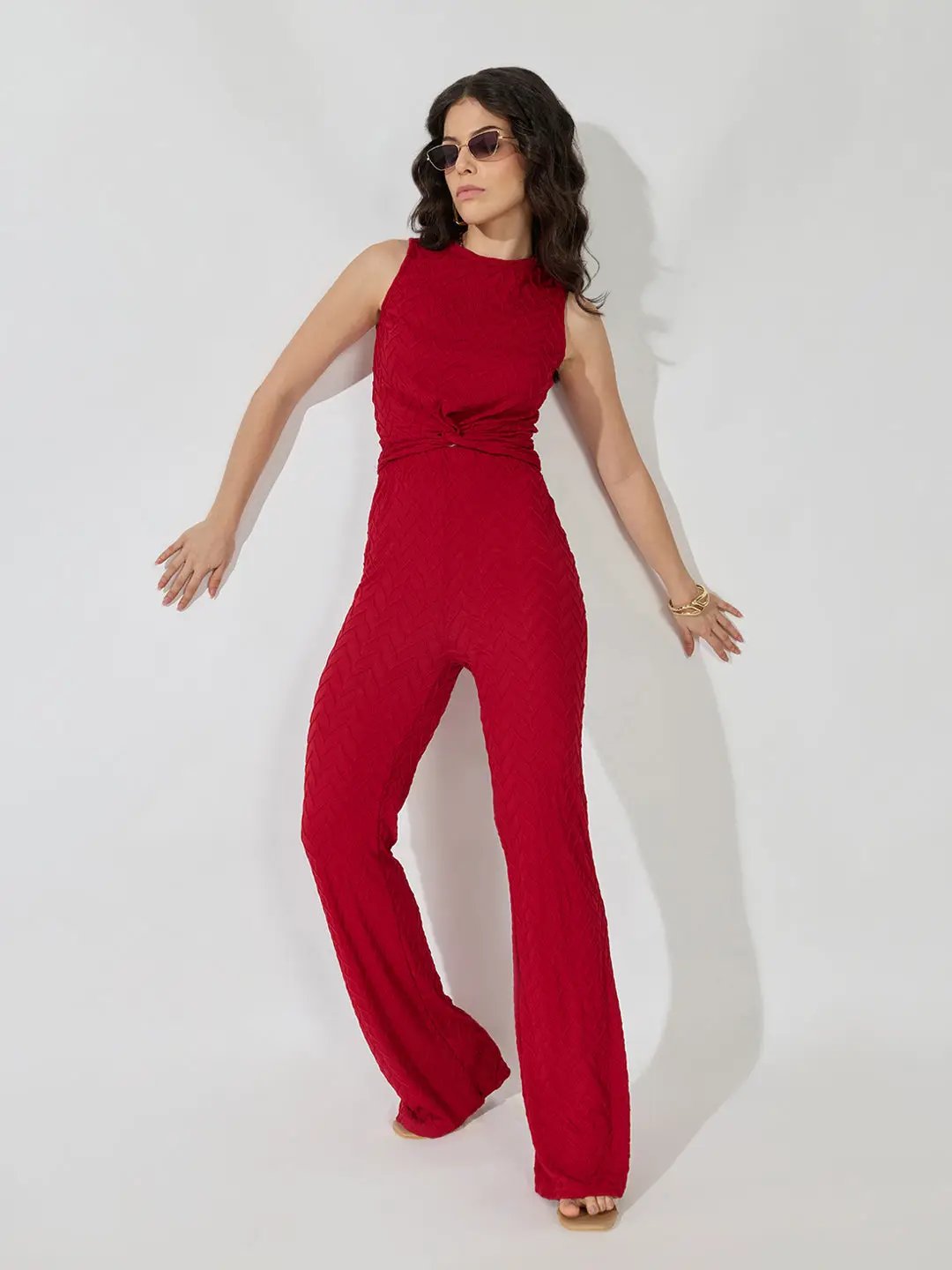 Women's Textured Red Top and Trouser Co-Ords Set - from SHOWOFFFF