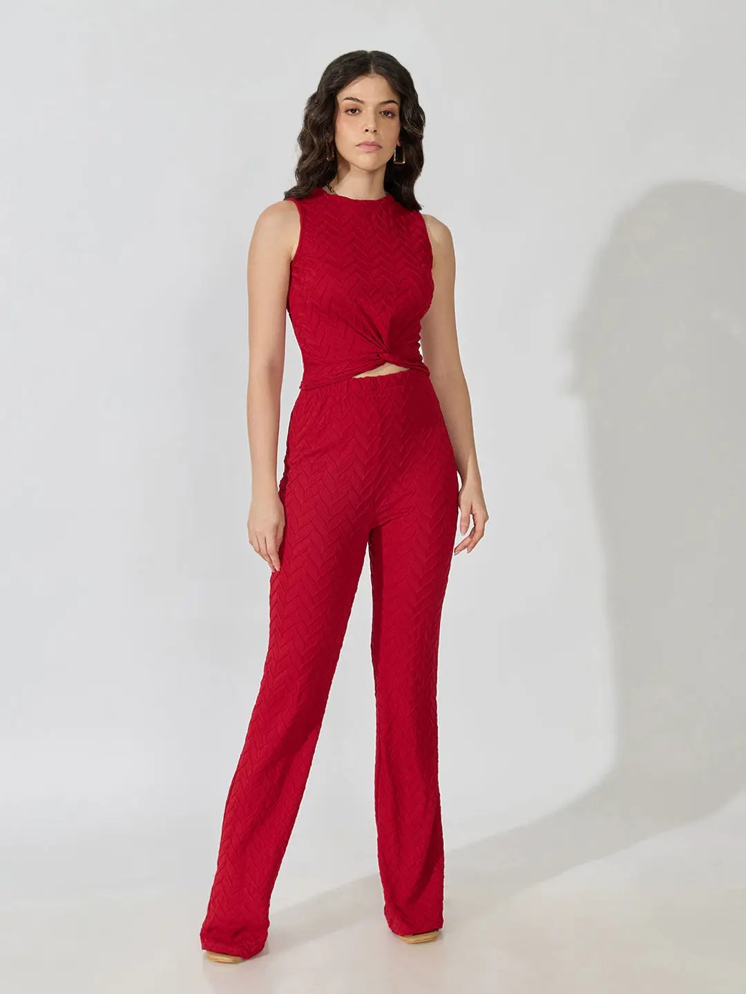 Women's Textured Red Top and Trouser Co-Ords Set - from SHOWOFFFF