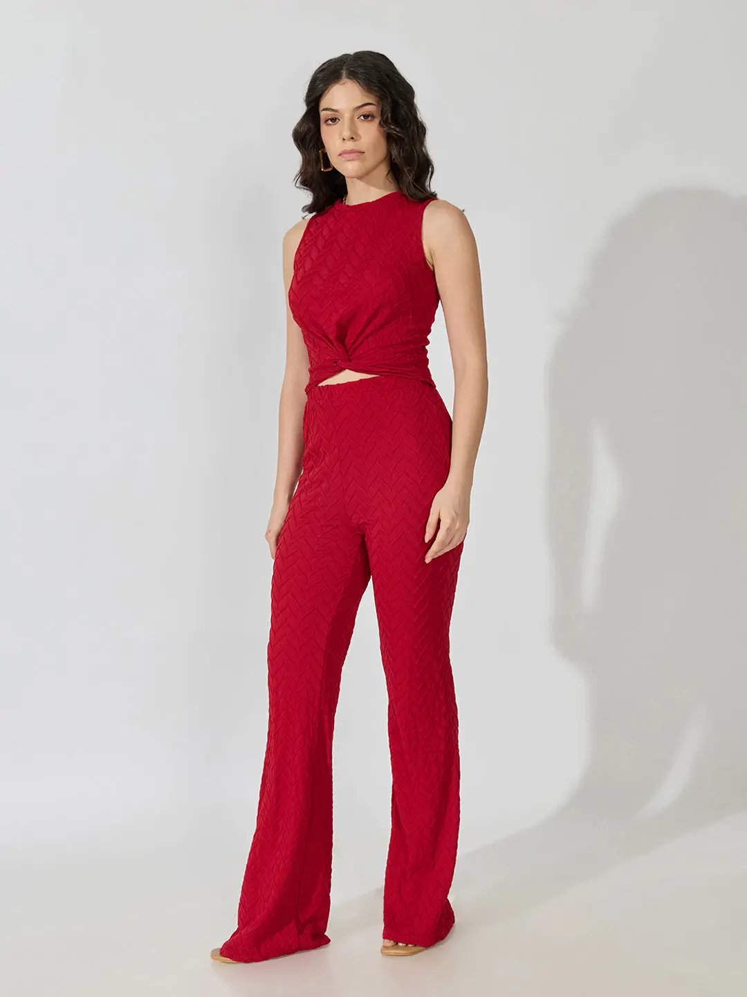 Women's Textured Red Top and Trouser Co-Ords Set - from SHOWOFFFF