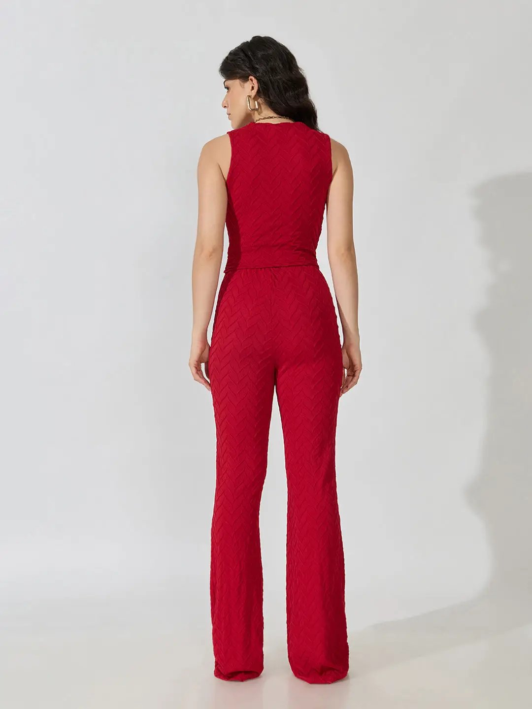 Women's Textured Red Top and Trouser Co-Ords Set - from SHOWOFFFF