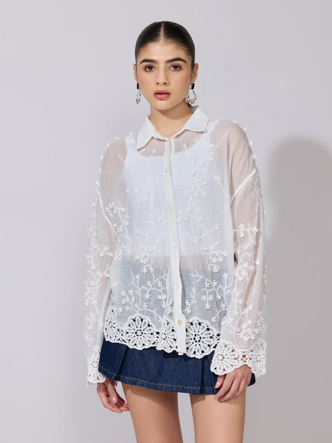 Women's Embroidered White Sheer Shirt