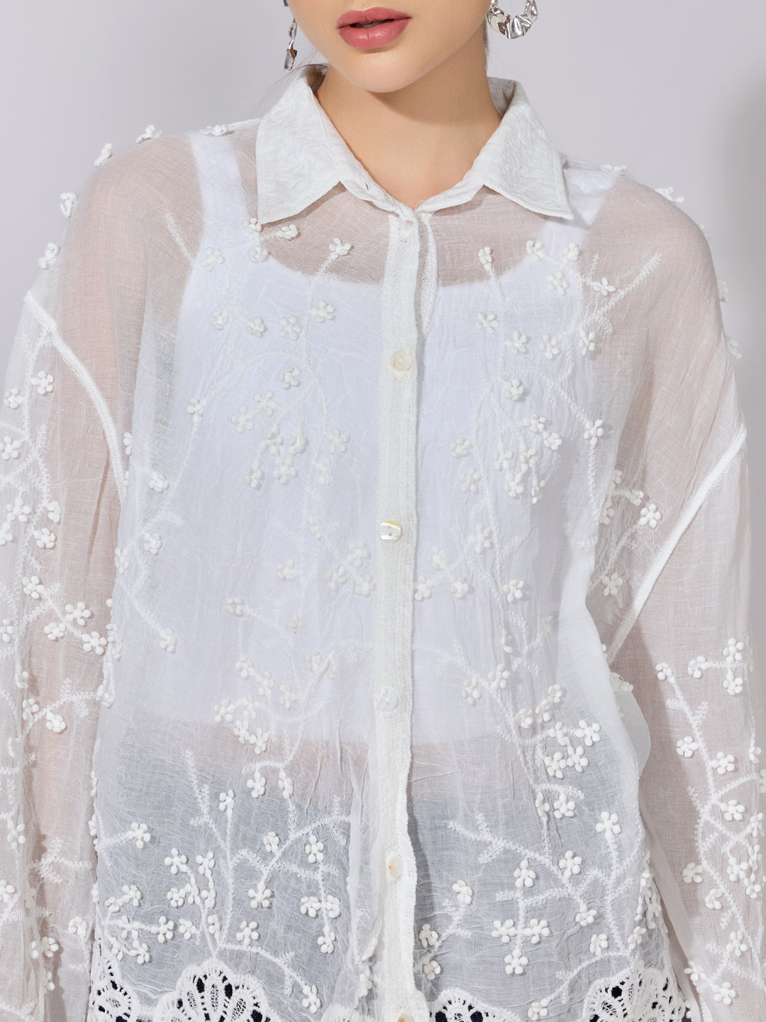Women's Embroidered White Sheer Shirt