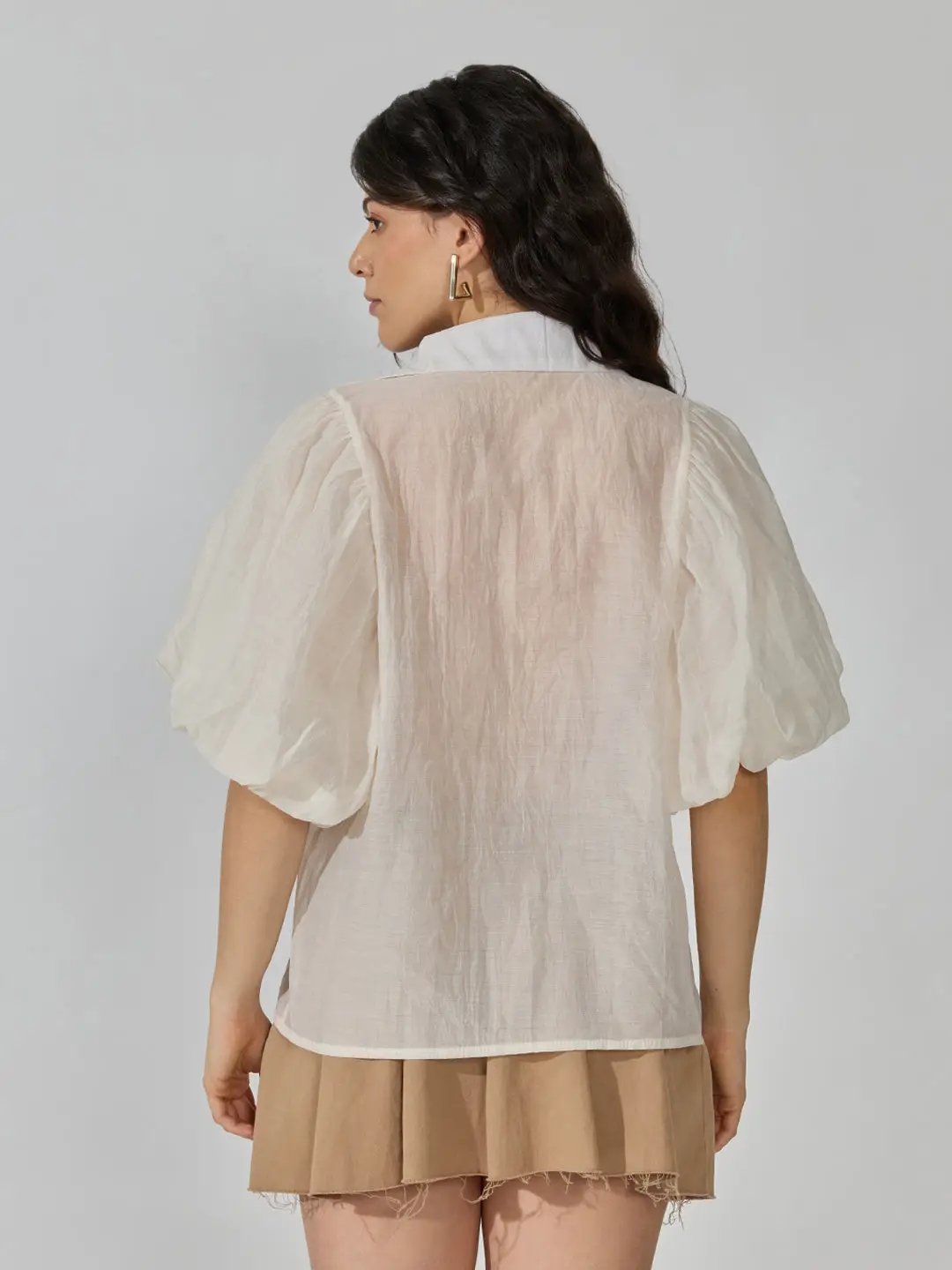 Women's Ruffle Cream Puff Sleeve Shirt with Inner Spaghetti - from SHOWOFFFF