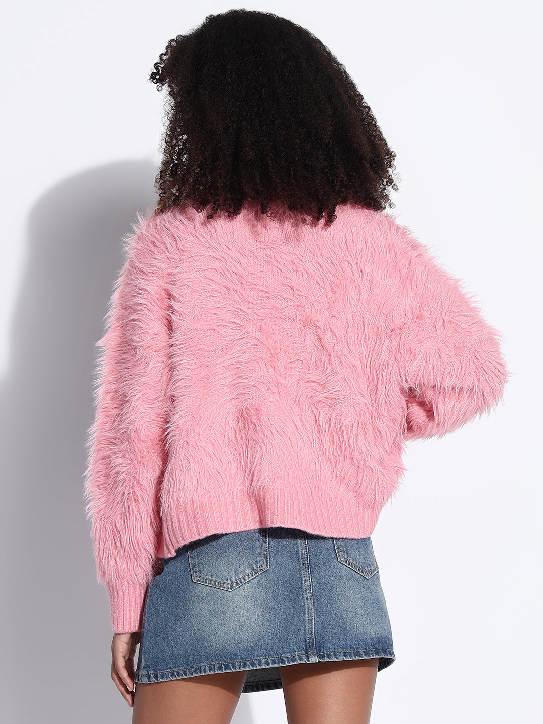 Women's Pink Fuzzy V-Neck Shrug