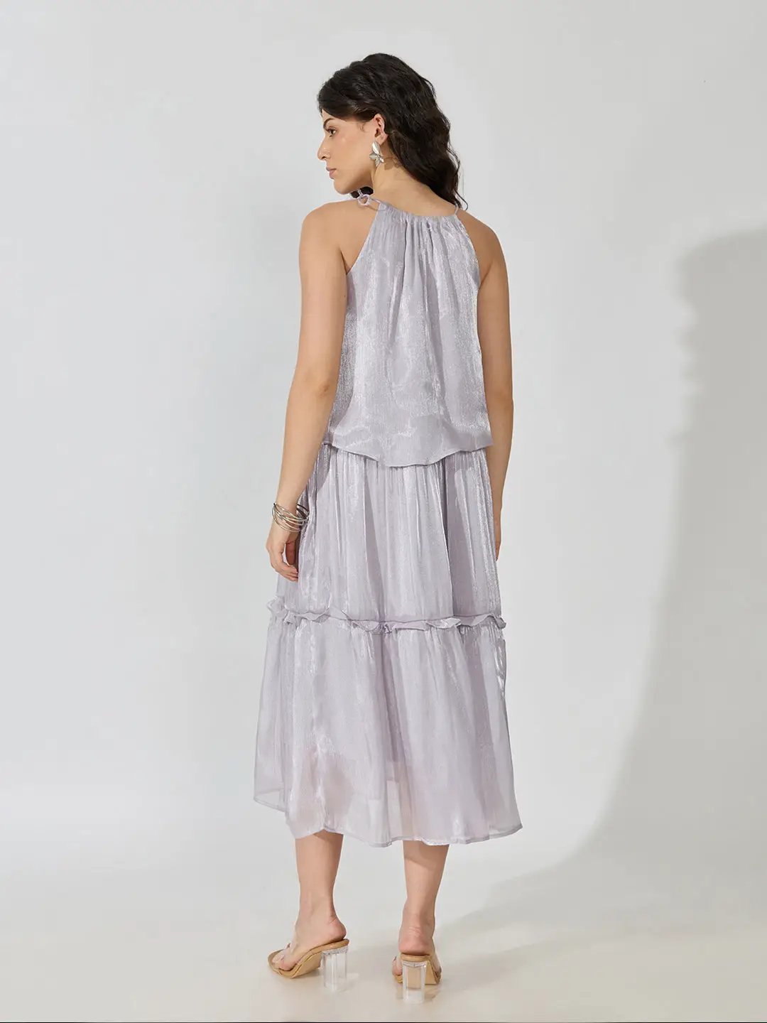 Women's Purple Tie-Up Neck Sleeveless Midi Dress