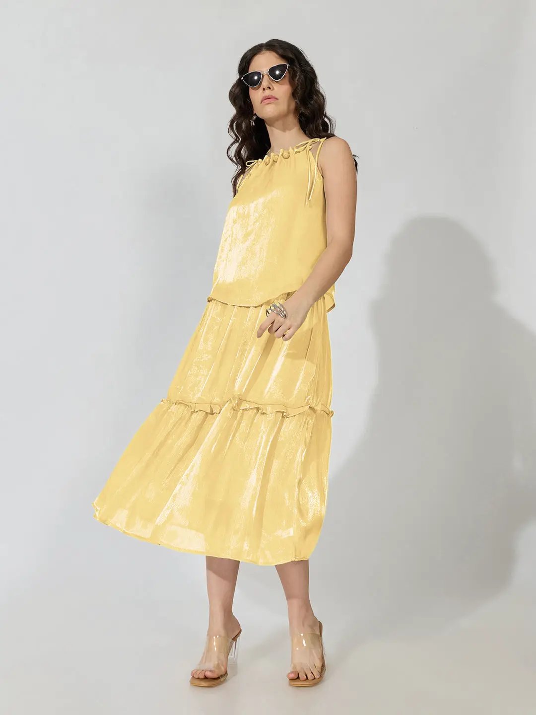 Women's Purple Yellow Neck Sleeveless Midi Dress - from SHOWOFFFF
