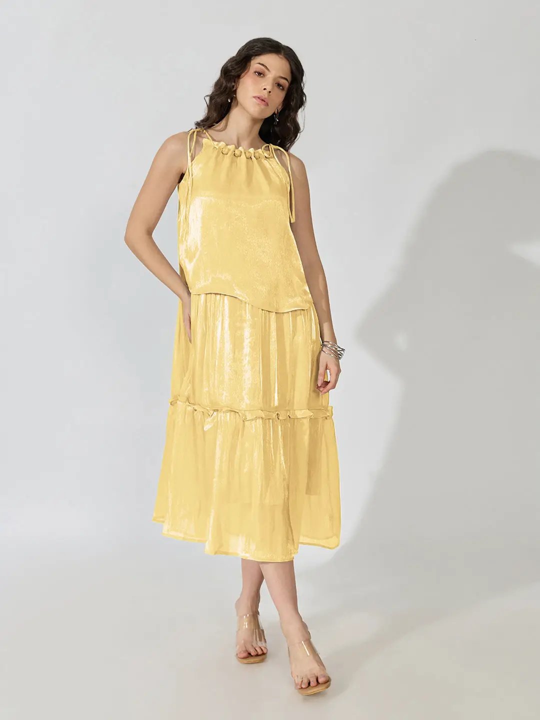 Women's Purple Yellow Neck Sleeveless Midi Dress - from SHOWOFFFF