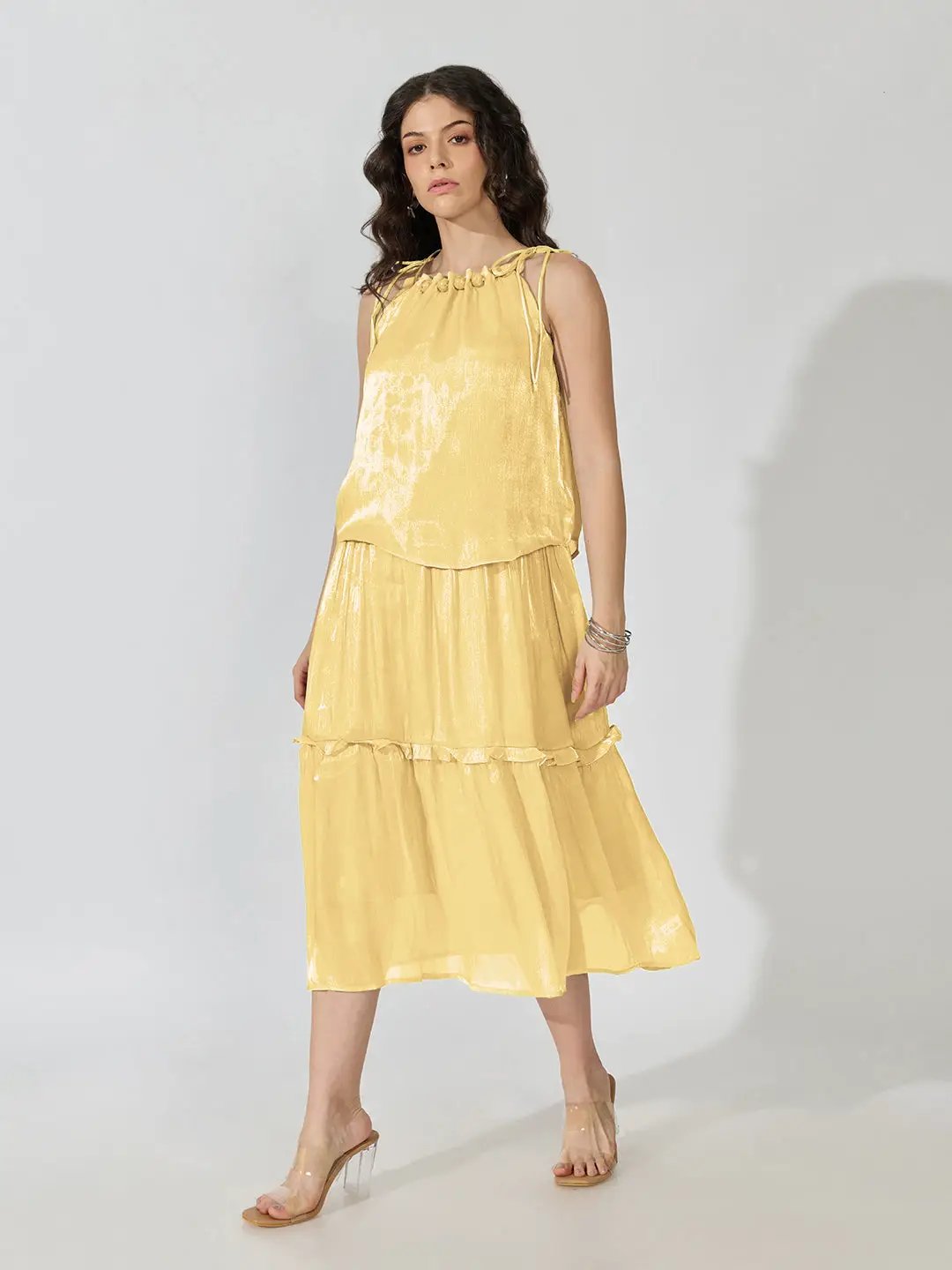 Women's Purple Yellow Neck Sleeveless Midi Dress - from SHOWOFFFF