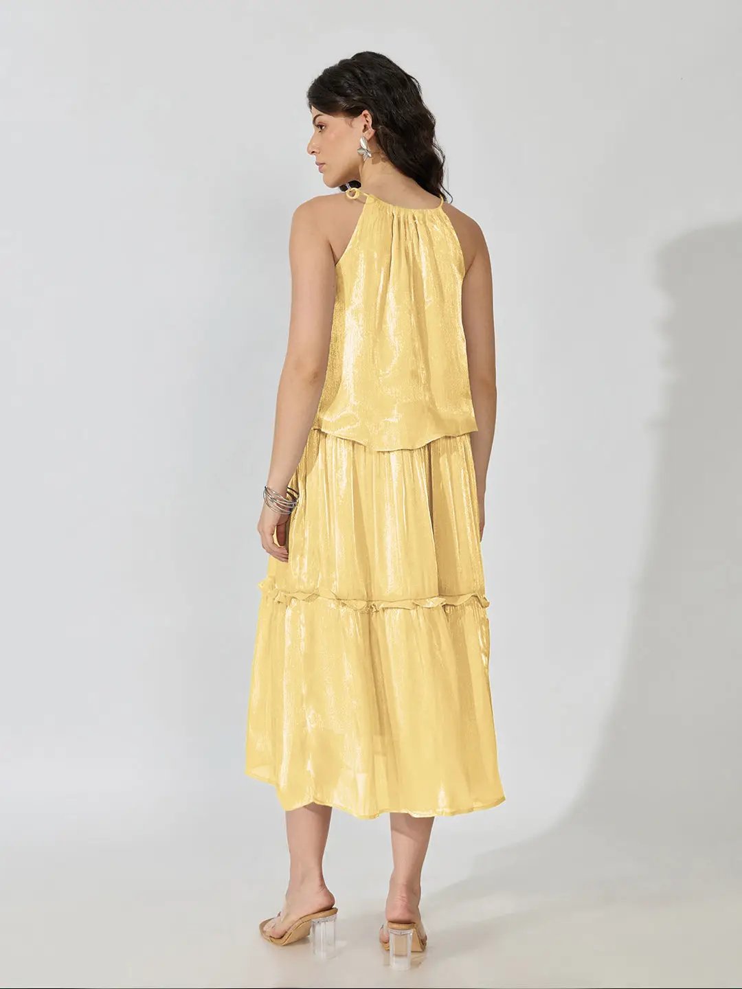 Women's Purple Yellow Neck Sleeveless Midi Dress - from SHOWOFFFF