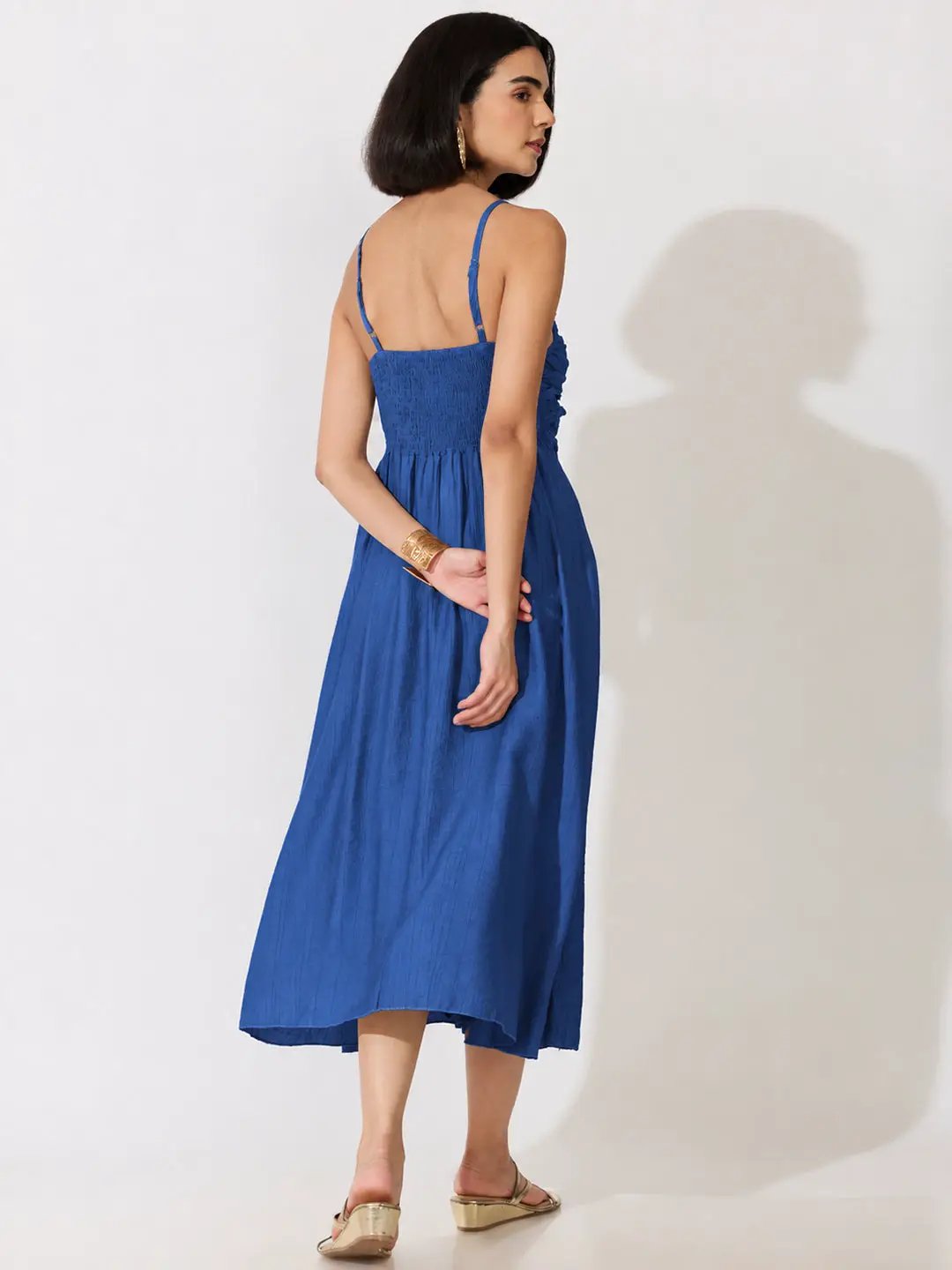 Women's NavyBlue Strappy Midi Dress with Floral Appliqué - from SHOWOFFFF