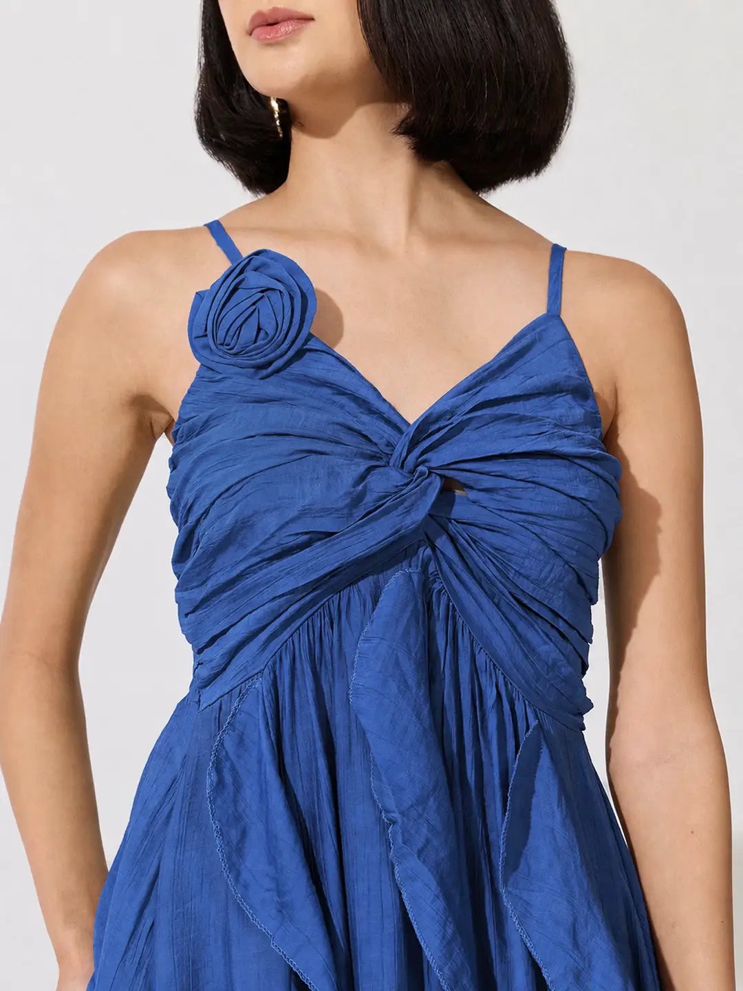 Women's NavyBlue Strappy Midi Dress with Floral Appliqué - from SHOWOFFFF