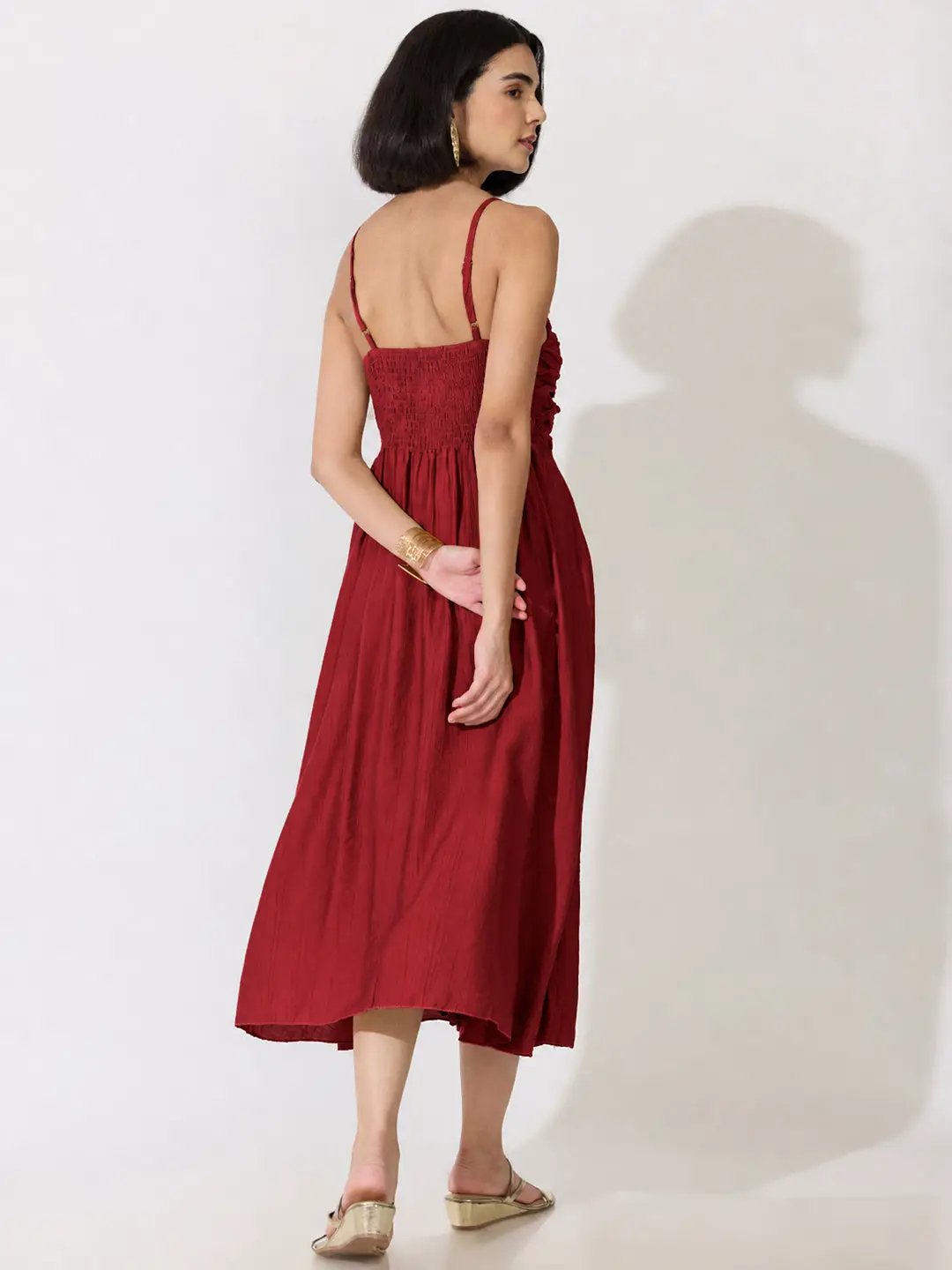Women's Red Strappy Midi Dress with Floral Appliqué - from SHOWOFFFF