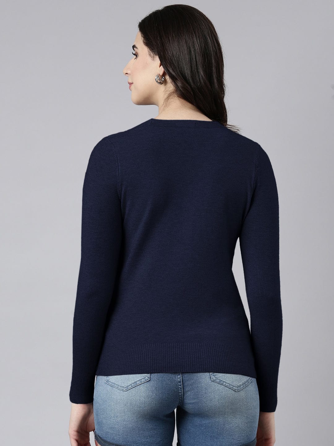 Women's Navy Blue Button-Down V-Neck Top