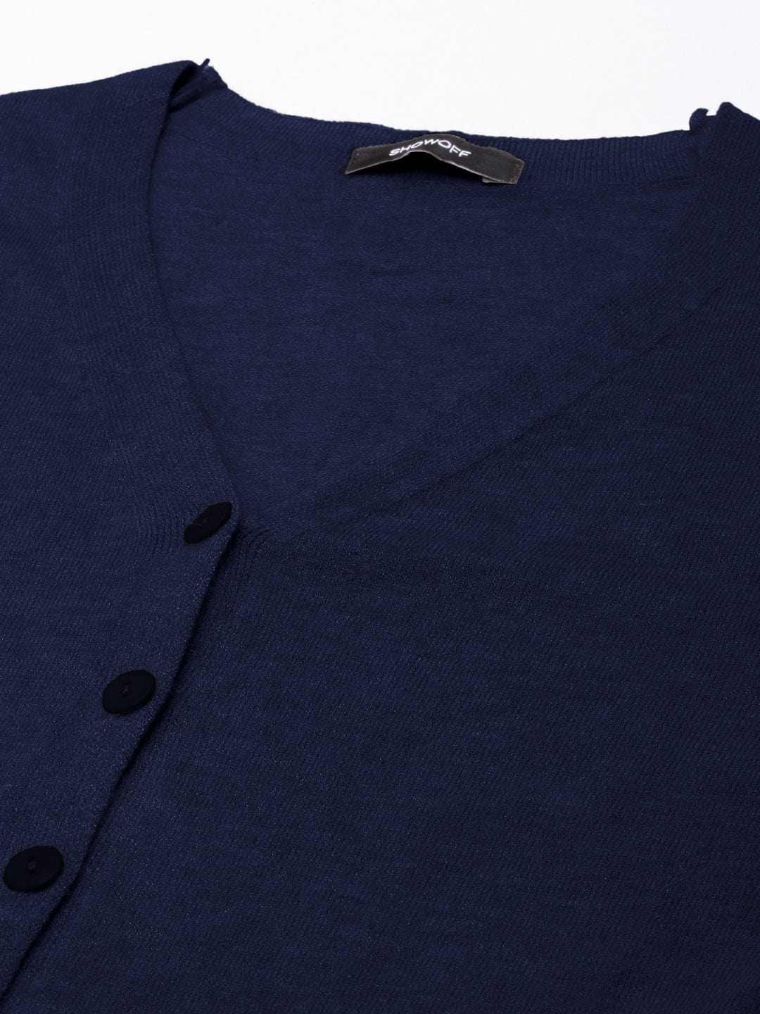 Women's Navy Blue Button-Down V-Neck Top