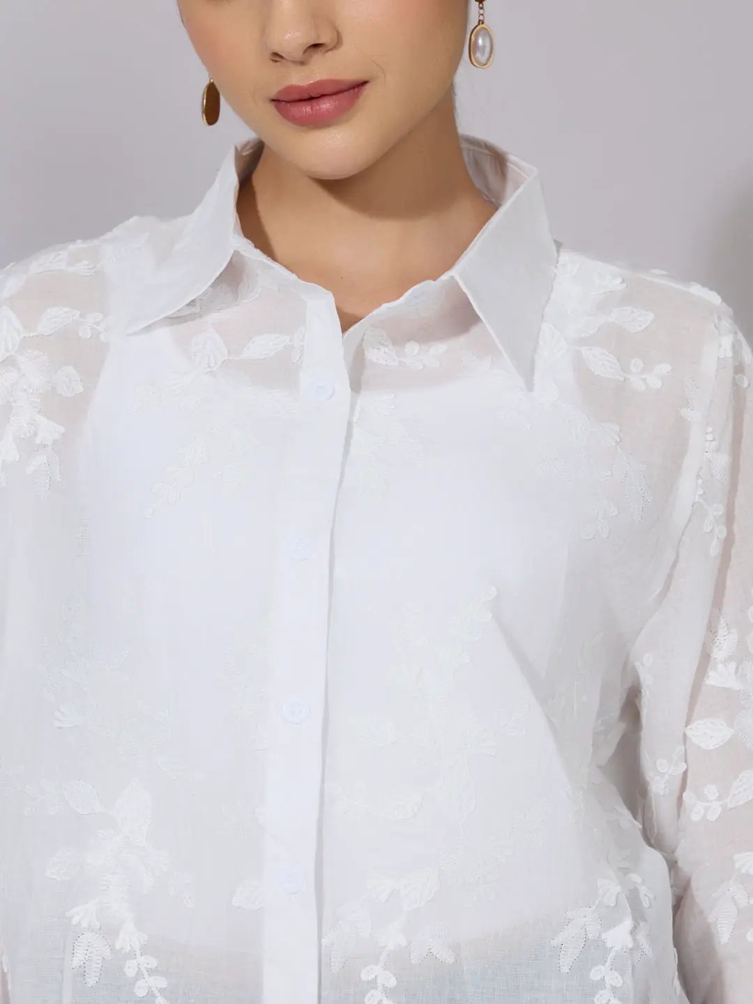 Women's Embroidered White Sheer Button-Down Shirt - from SHOWOFFFF