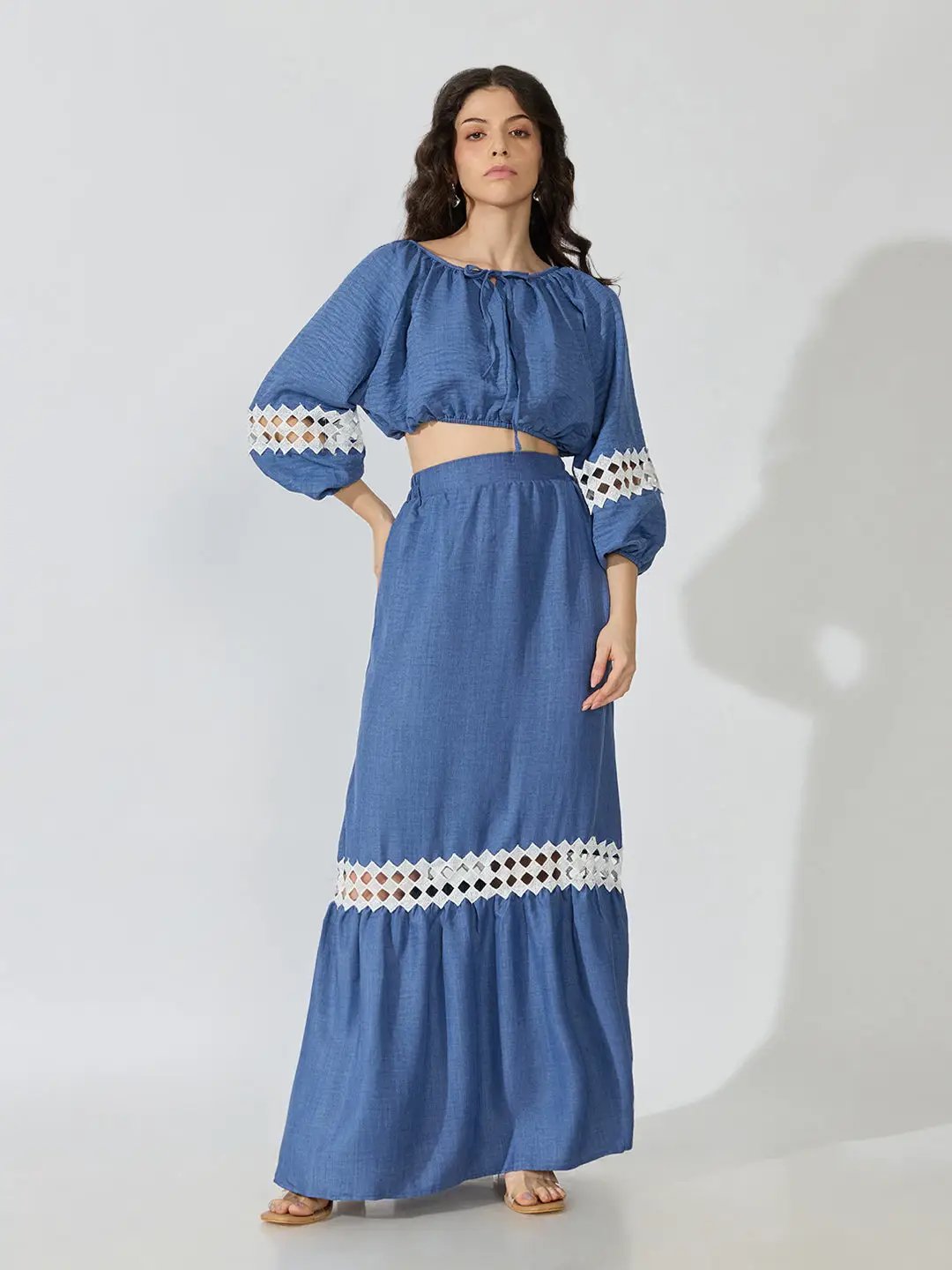 Women's Blue Crochet Top and Skirt Co-Ords Set - from SHOWOFFFF