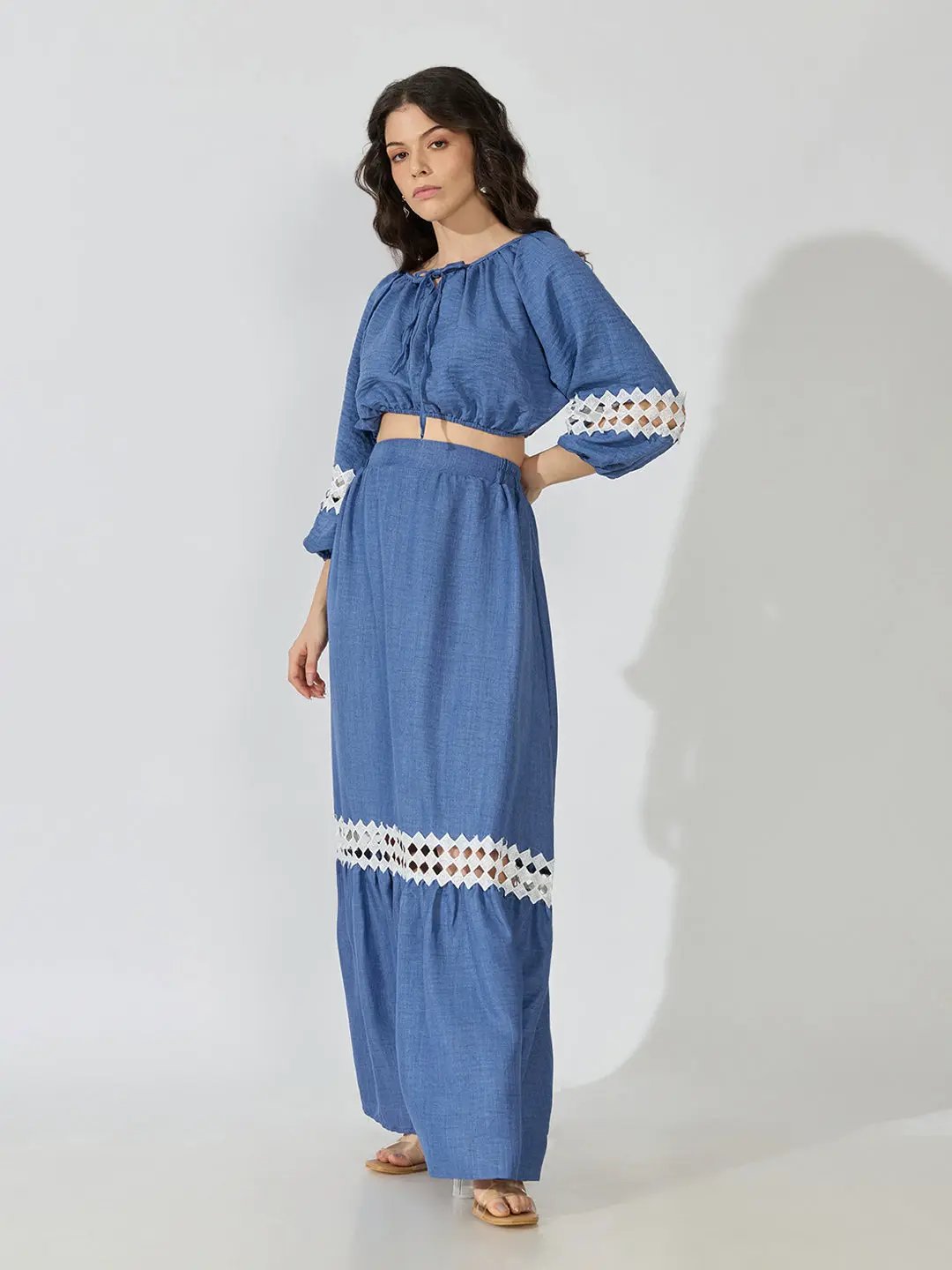 Women's Blue Crochet Top and Skirt Co-Ords Set - from SHOWOFFFF