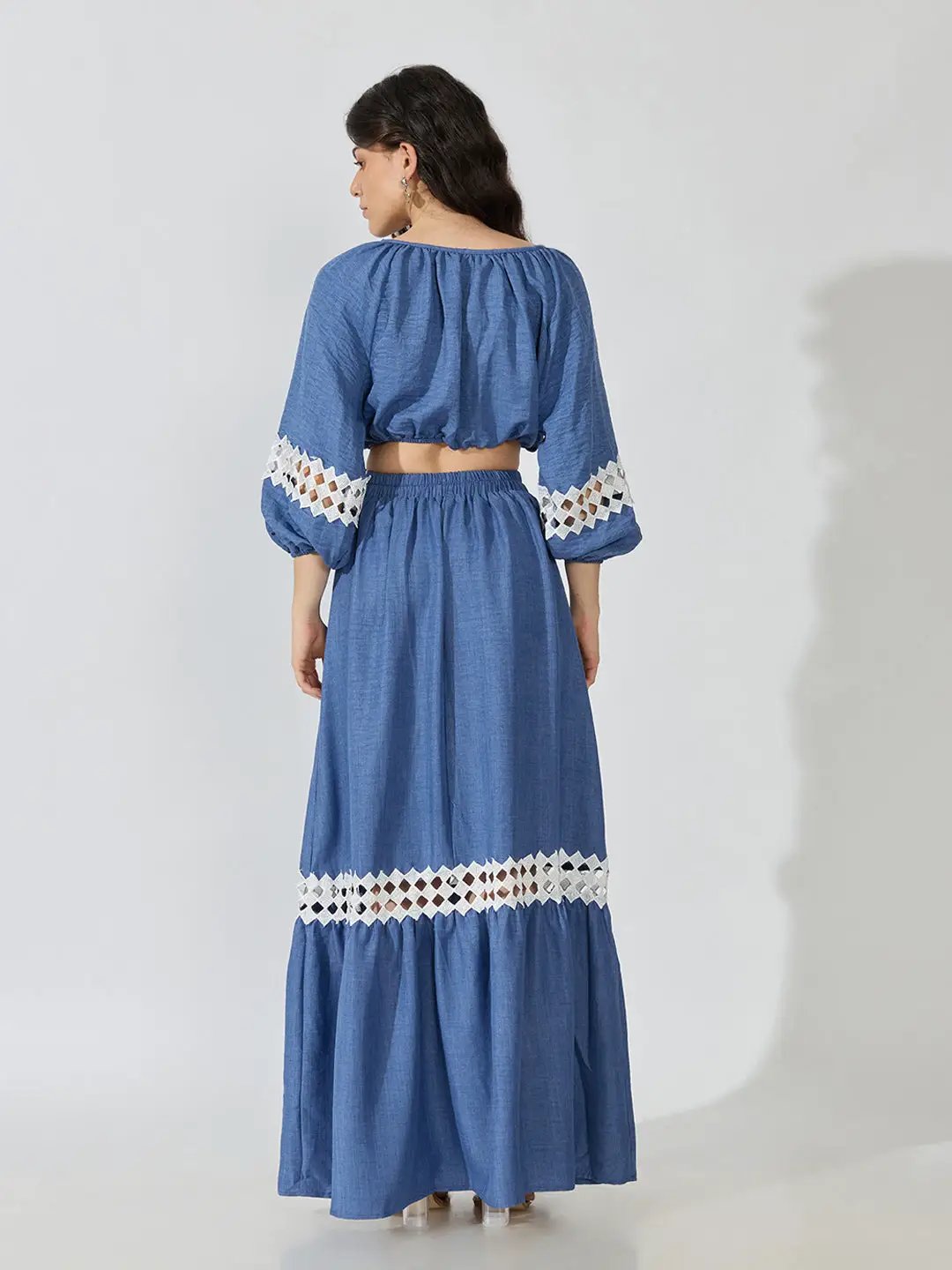 Women's Blue Crochet Top and Skirt Co-Ords Set - from SHOWOFFFF