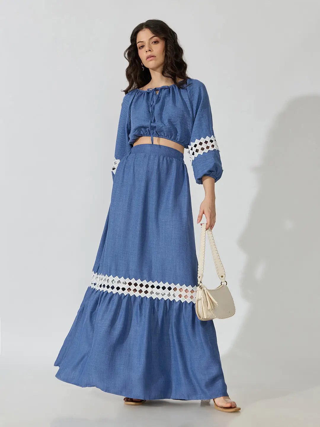 Women's Blue Crochet Top and Skirt Co-Ords Set - from SHOWOFFFF