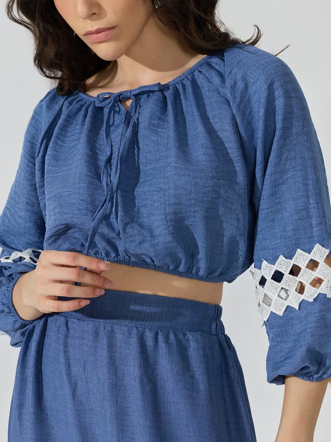 Women's Blue Crochet Top and Skirt Co-Ords Set - from SHOWOFFFF