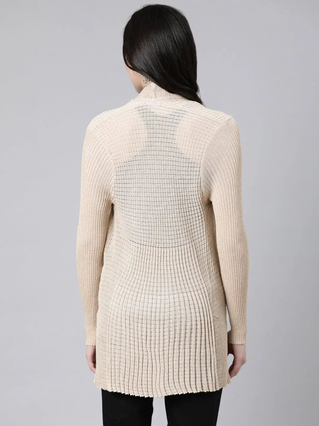 Women's Ribbed Cream Open-Front Long Shrug - from SHOWOFFFF