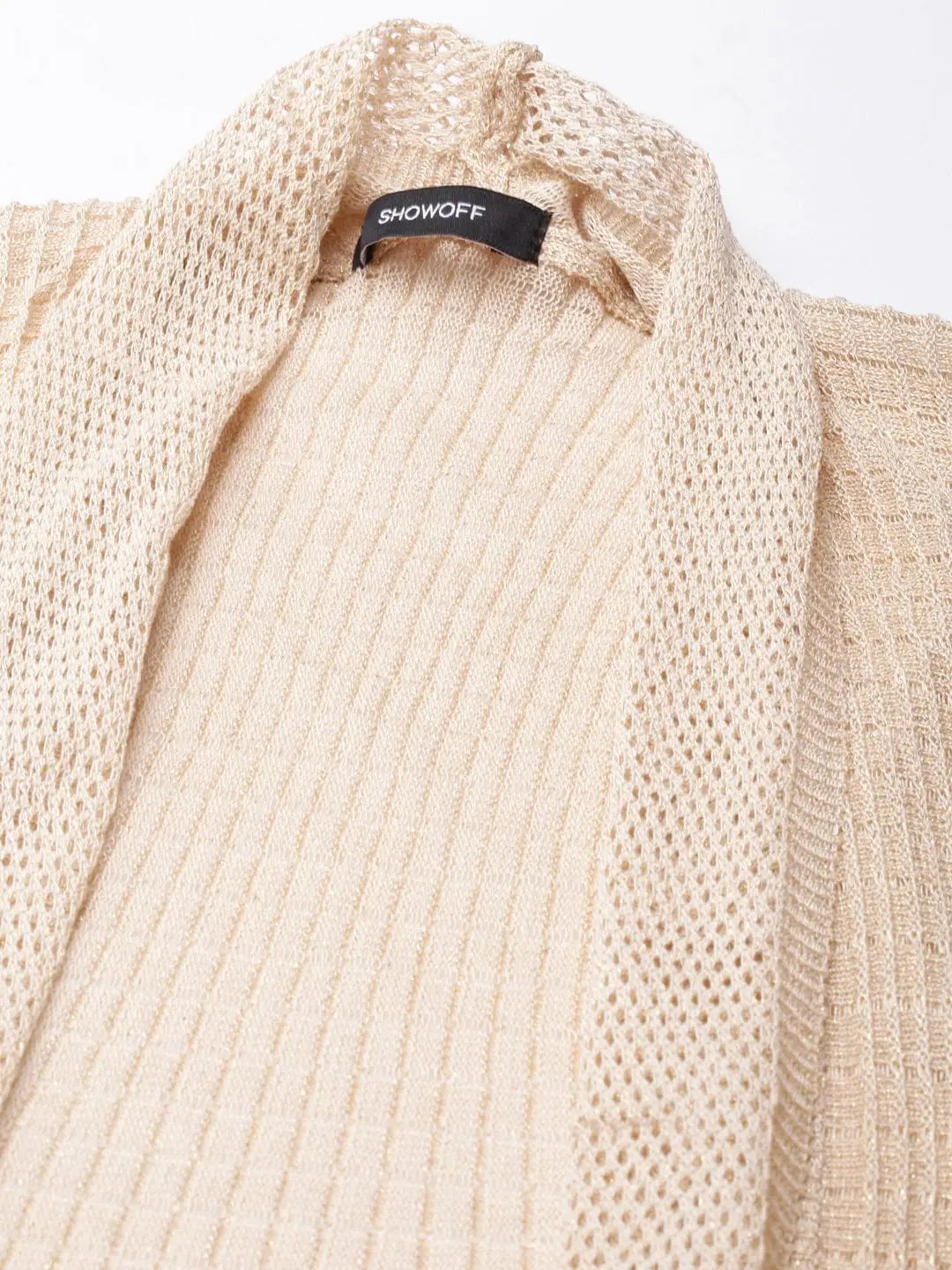 Shop Women's Ribbed Cream Open-Front Long Shrug Showoffff