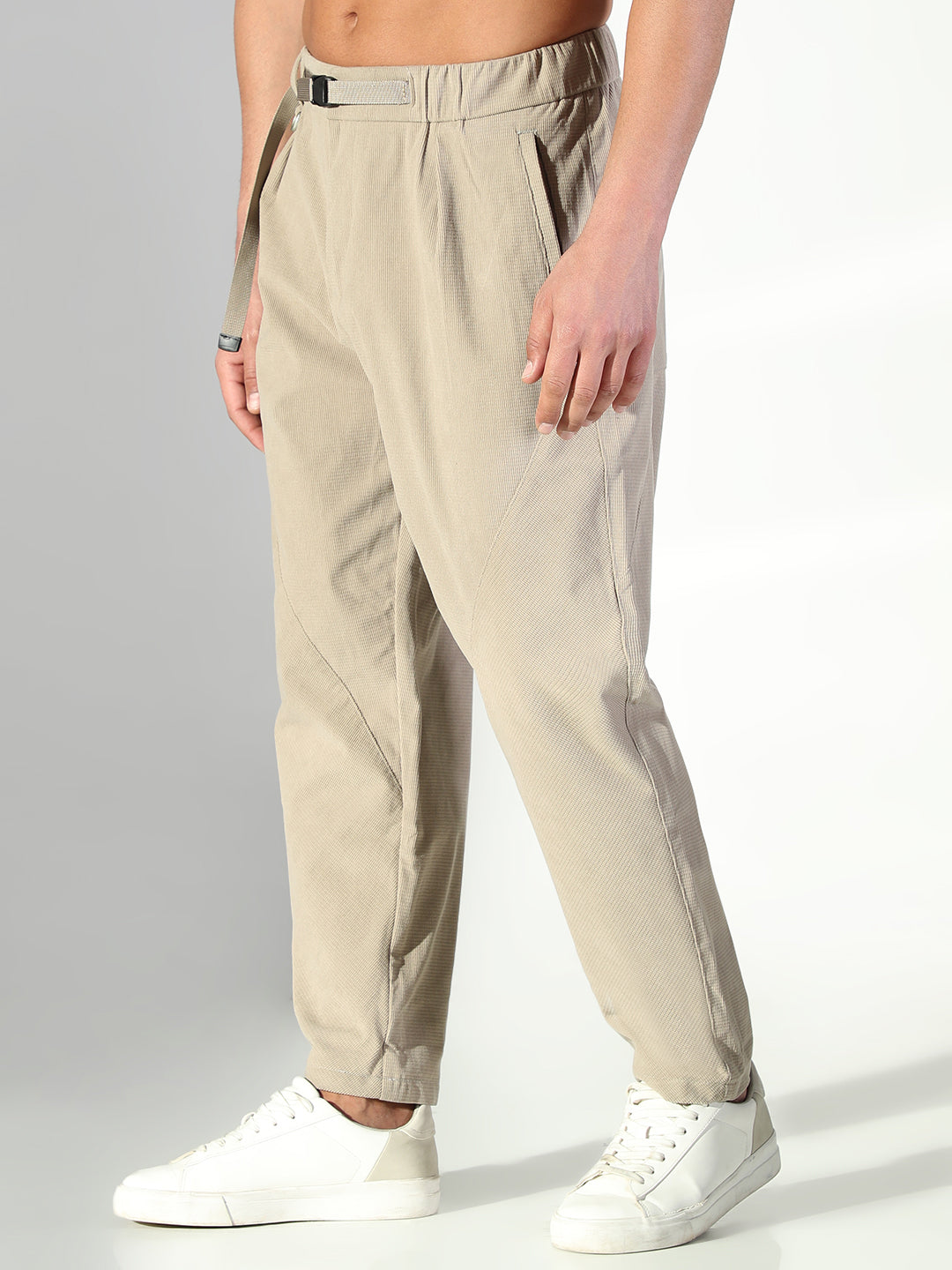 Men Beige Solid Trousers