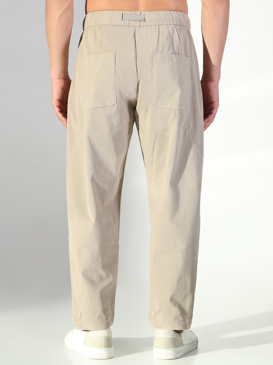 Men Beige Solid Trousers