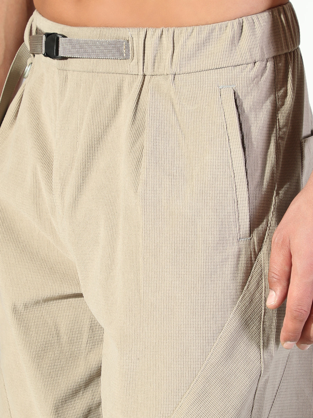 Men Beige Solid Trousers