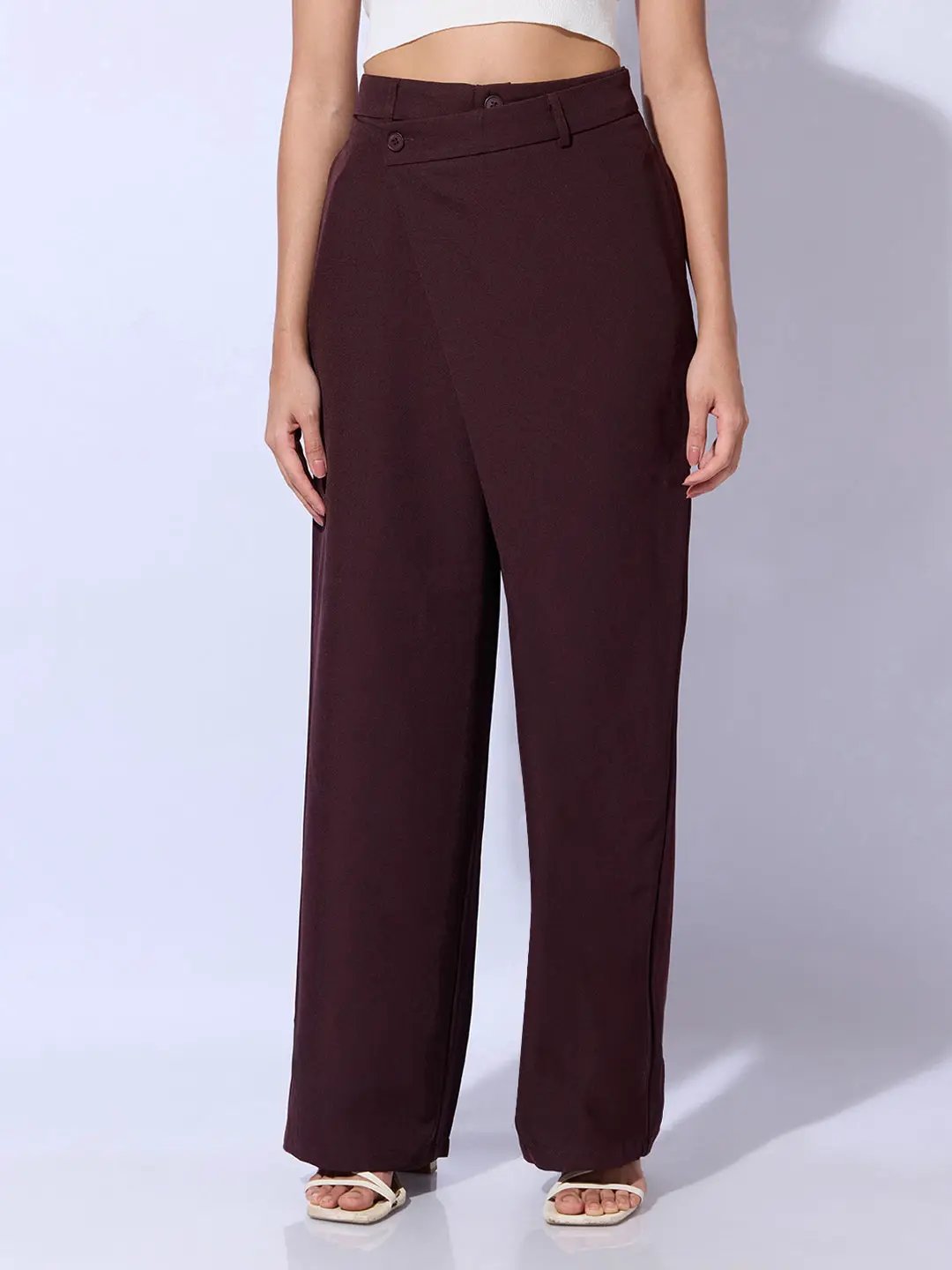 Women's Burgundy Wide Leg Trousers with Wrap around