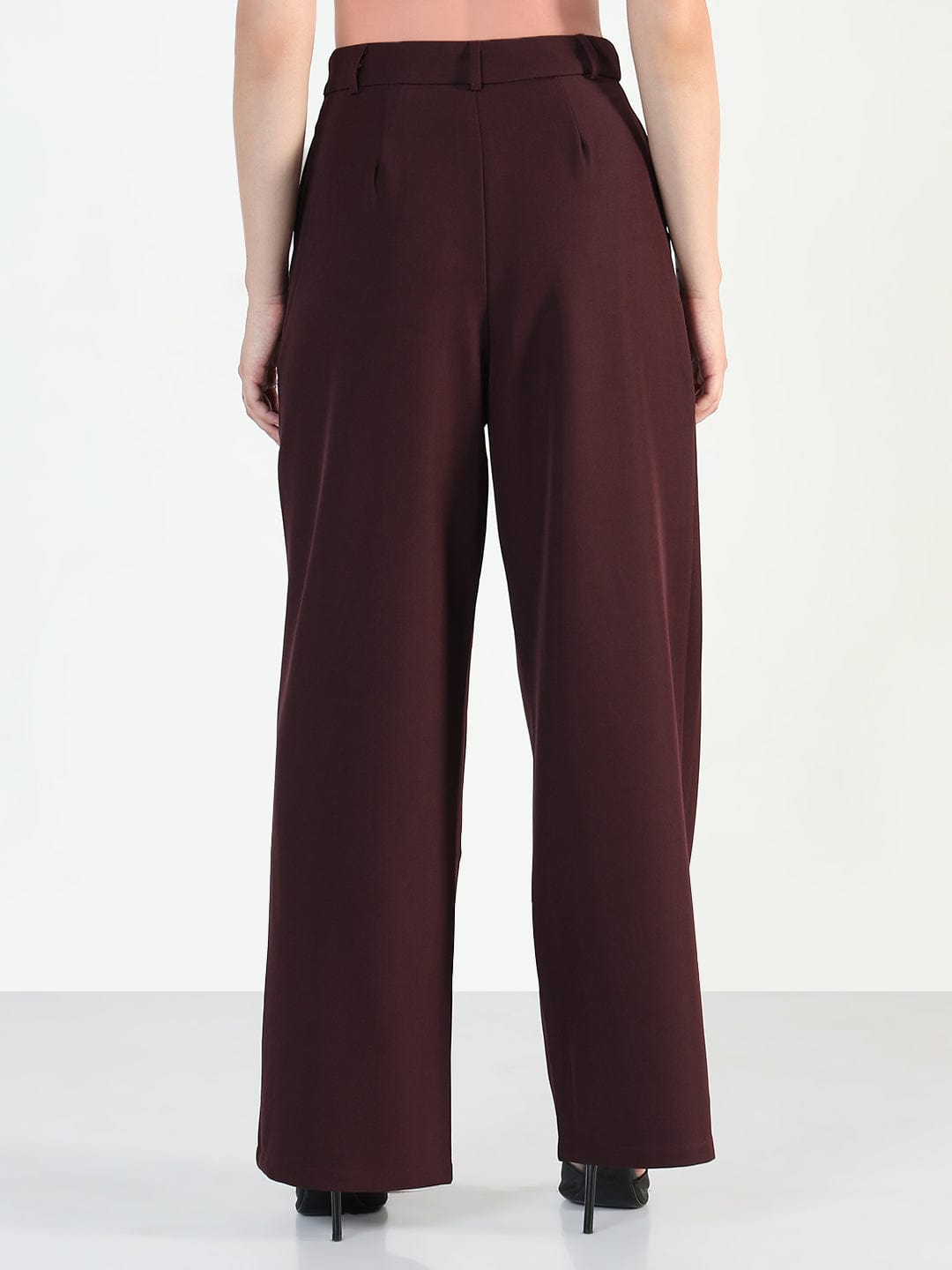 Women's Burgundy Wide Leg Trousers with Wrap around