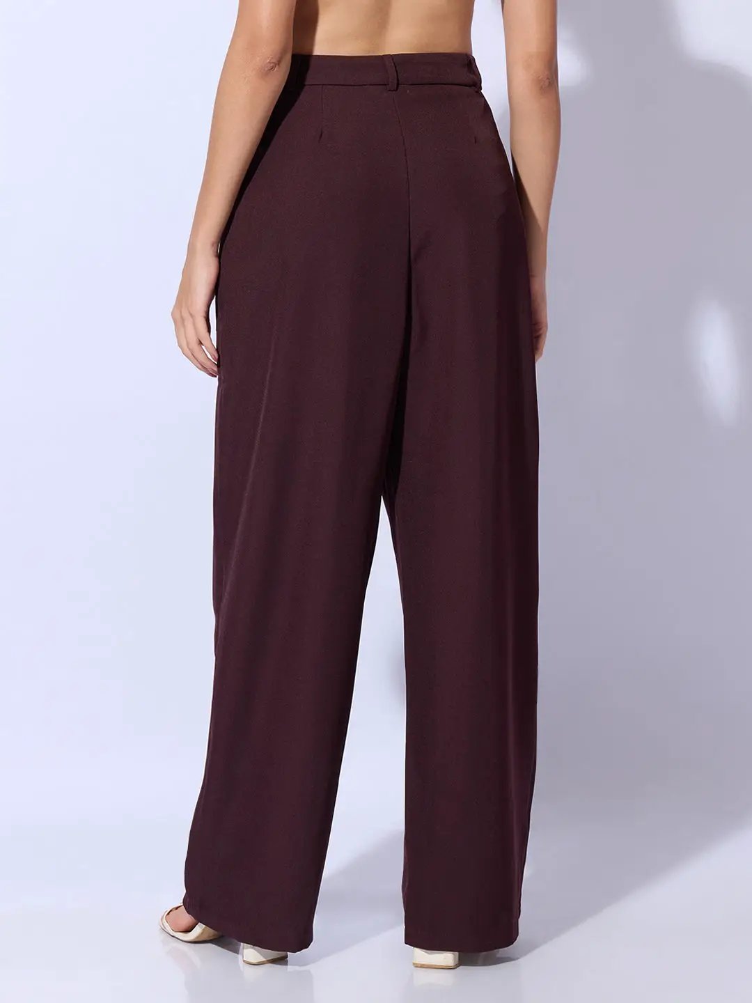 Women's Burgundy Wide Leg Trousers with Wrap around