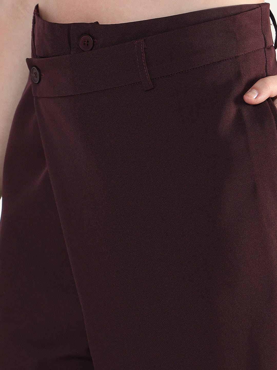 Women's Burgundy Wide Leg Trousers with Wrap around