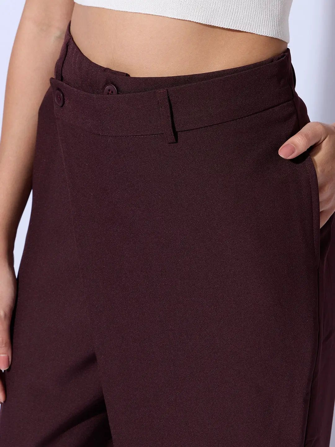 Women's Burgundy Wide Leg Trousers with Wrap around