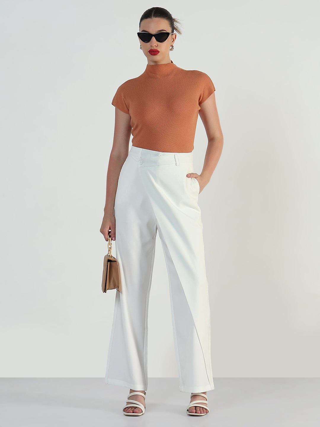 Women's White Wide Leg Trousers with Wrap around